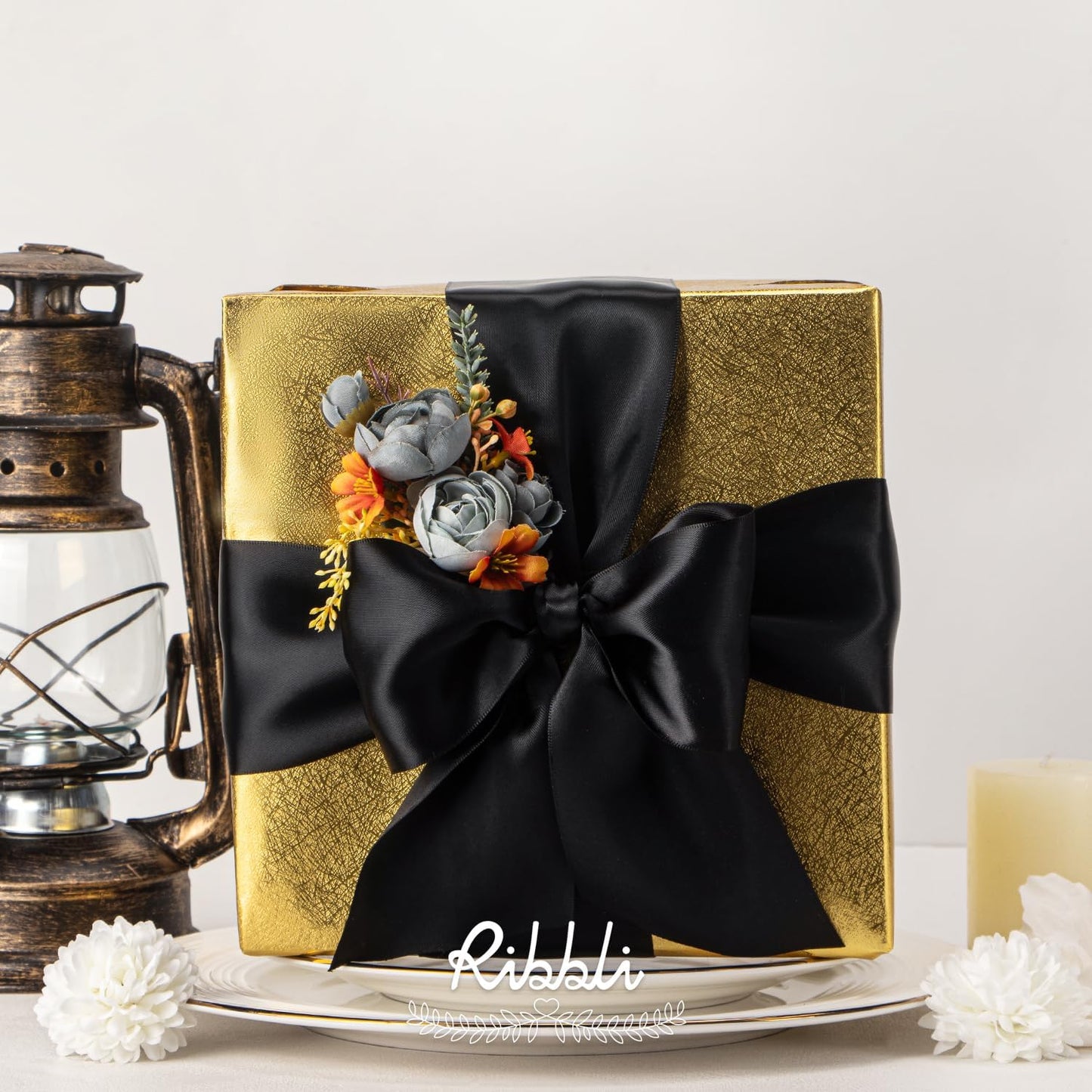 Ribbli Black Double Faced Satin Ribbon, 3” x Continuous 10 Yards,Use for Bows Bouquet,Gift Wrapping,Floral Arrangement,Wedding Decoration