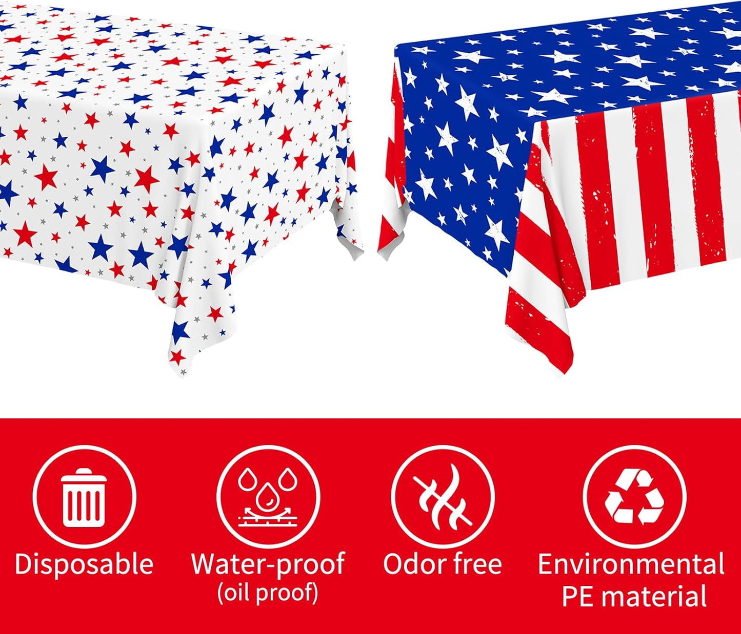 Gatherfun 4th of July Party Supplies Set- American Flag Patriotic Theme Kit for Independence & Election Day Decorations, Disposable Plastic Tablecloth - for Patriotic & 4th of July Decorations,2PCS