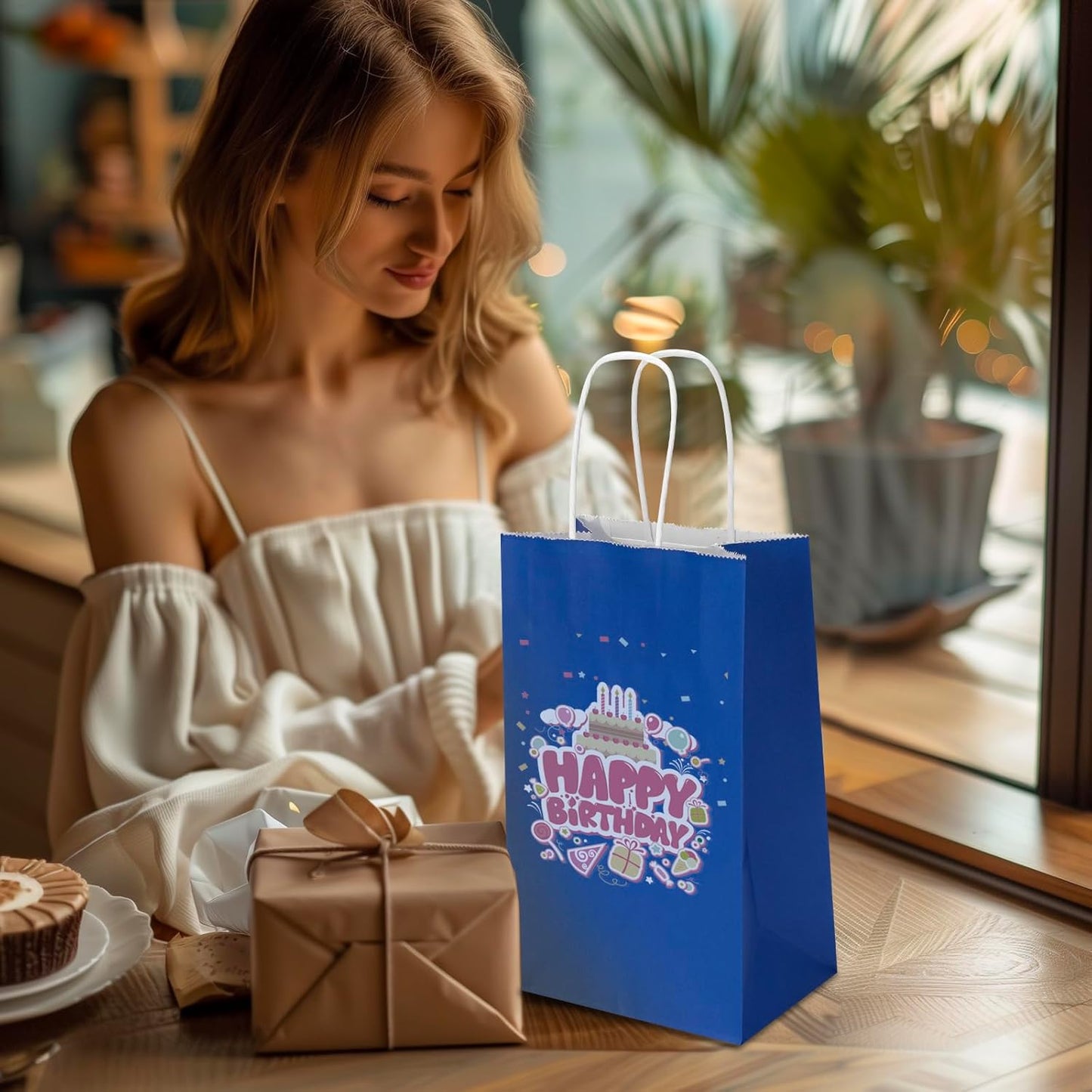 50 Pack 5.25x3.25x8.25 Inch Small Royal Blue Kraft Paper Bags with Handles Bulk, Toovip Gift Wrap Bags for Favors Grocery Retail Party Birthday Shopping Business Goody Craft Merchandise Take Out Sacks