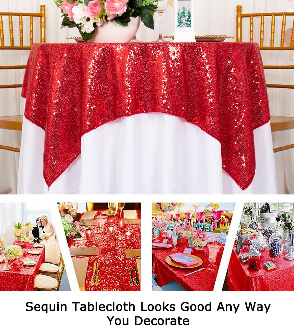 ShinyBeauty Red Tablecloths 36x36 Inch, 2 Packs Sequin Table Cloth for Parties Sparkle Table Cloths Square Shimmer Table Overlay Small Tablecloth Linen for Wedding, Birthday, Christmas Tables Decor