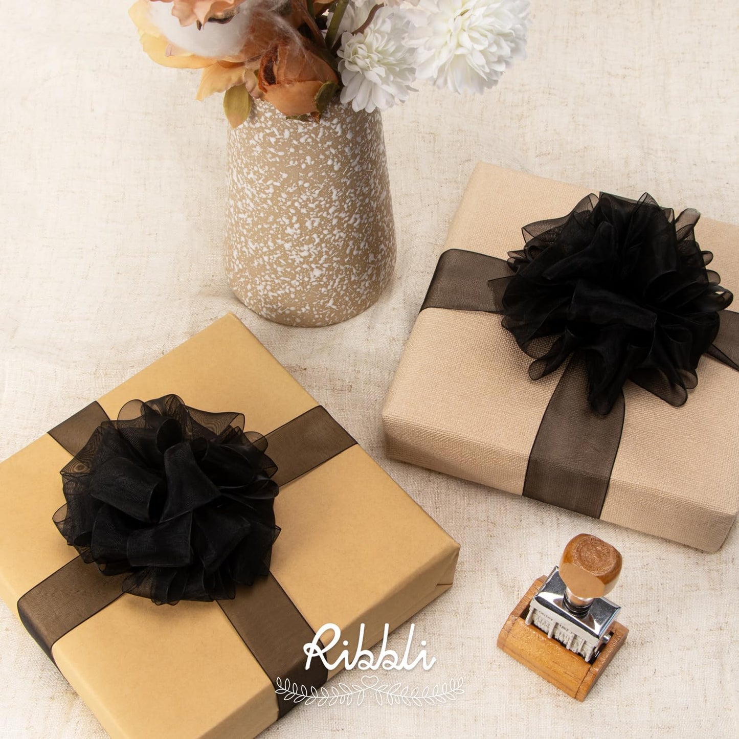 Ribbli Black Sheer Organza Ribbon,1-1/2 Inches x Continuous 50 Yard Use for Gift Wrapping,Bouquet Wrapping,Wedding Decoration,All Crafting and Sewing