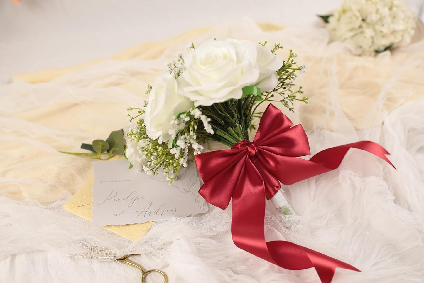 Scarlet Red Satin Ribbon 1-1/2 inch X Continuous 50 Yards, Single Face Polyester Ribbon Perfect for Gift Wrapping, Flower Bouquet, Wedding Decor, Crafts, Bow Making, Sewing and More