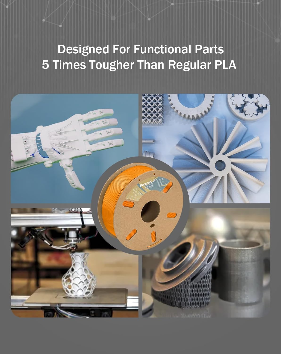 DURAMIC 3D PLA+ Filament 1.75mm 1Kg Orange, PLA Plus Filament 1Kg Spool(2.2lbs) Tougher and Stronger, Dimensional Accuracy Probability +/- 0.02mm