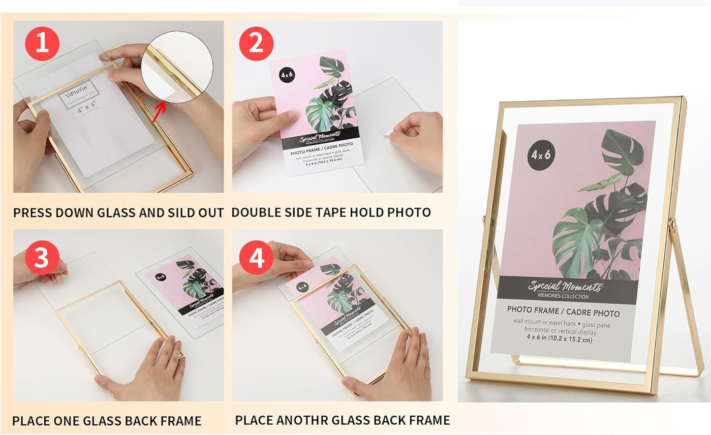 Gold 8x10'' Floating Frame Set of 2,For Photo Sizes (4x 6'',5x7,7x9''), Metal Frames for Tabletop/Shelf Display,Classy Gift Choice for Wedding,Birthady,Home or Office Decor