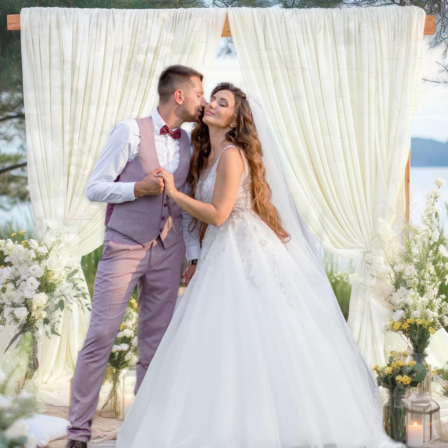 10 x 7 Feet Ivory White Backdrop Curtain for Partie, Background Curtains for Photoshoot, Birthday, Wedding, Halloween, Thanksgiving, Christmas Day, New Year Party Decorations 5Ft x 7Ft, 2 Panels