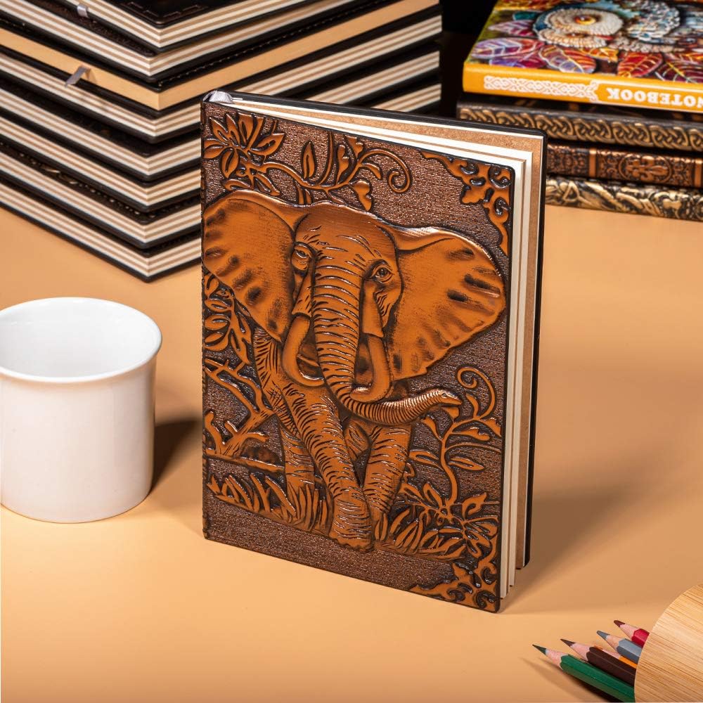 molshine A5 (5.5" x 8.3") Embossed Journals Vintage Notebook,Retro Bronze Diary,100 Sheets Paper,Hardcover Travel Notepad for Writing,Sketchbook,Gift,Decoration,Elephant(RedBronze)