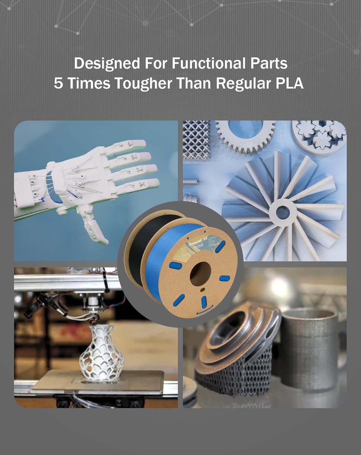 DURAMIC 3D PLA+ Filament 1.75mm 2Kg Black + Blue, PLA Plus Filament 2 Pack 1kg Spool(2.2lbs) Tougher and Stronger, Dimensional Accuracy Probability +/- 0.02mm