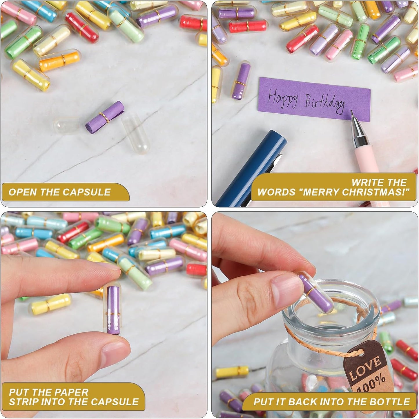 Capsule Letters Message in a Bottle,88pcs Message Pills Love Letter Gift for Boyfriend Girlfriend Wife Friend Birthday Christmas Day Anniversary Valentine Day.