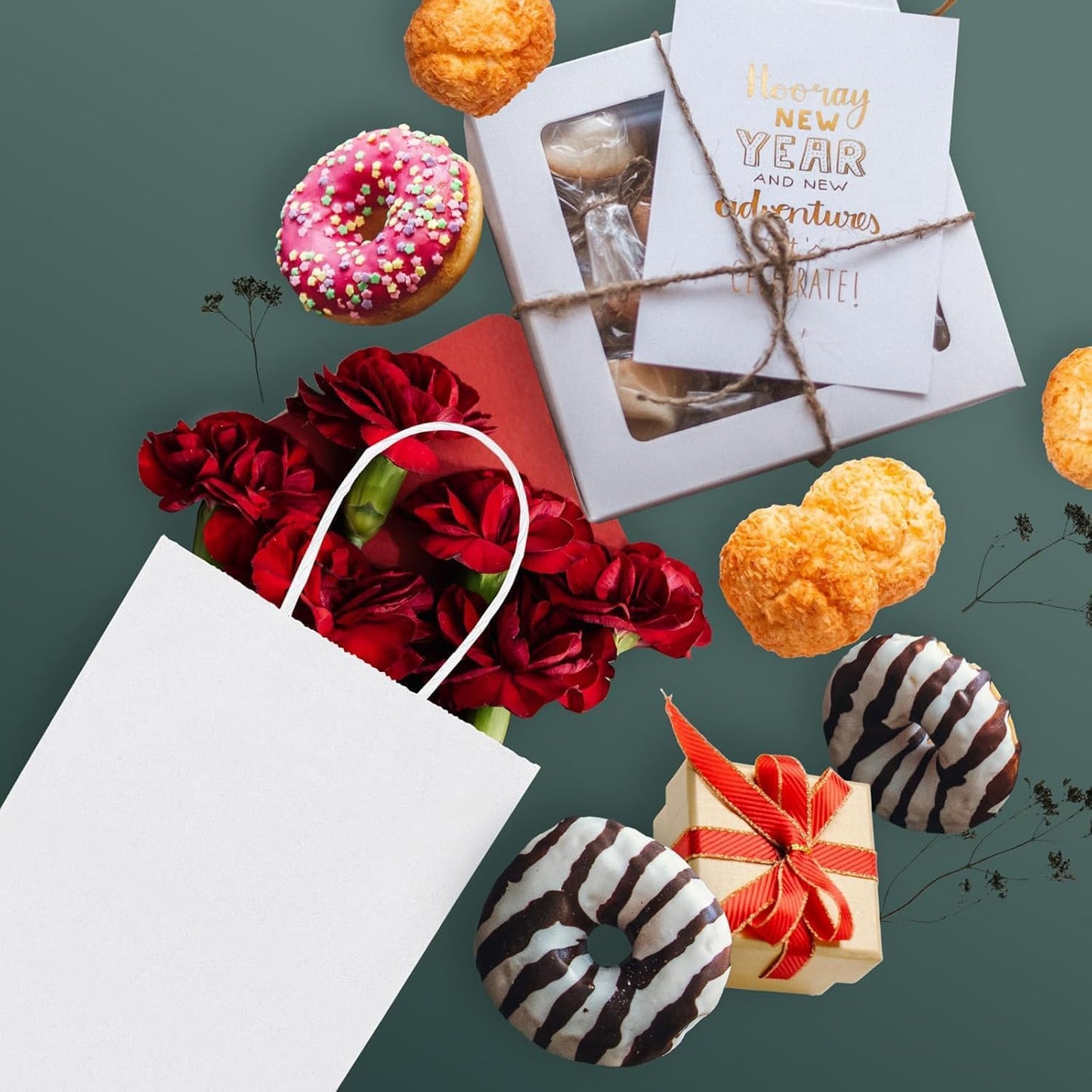 METRONIC Kraft Paper Gift Bags with Handles 5.25x3.75x8 Inch 20000 Pack | Christmas, Birthday Party Favors, Retail Shopping, Small Business Bulk | White Gift Wrap Bag