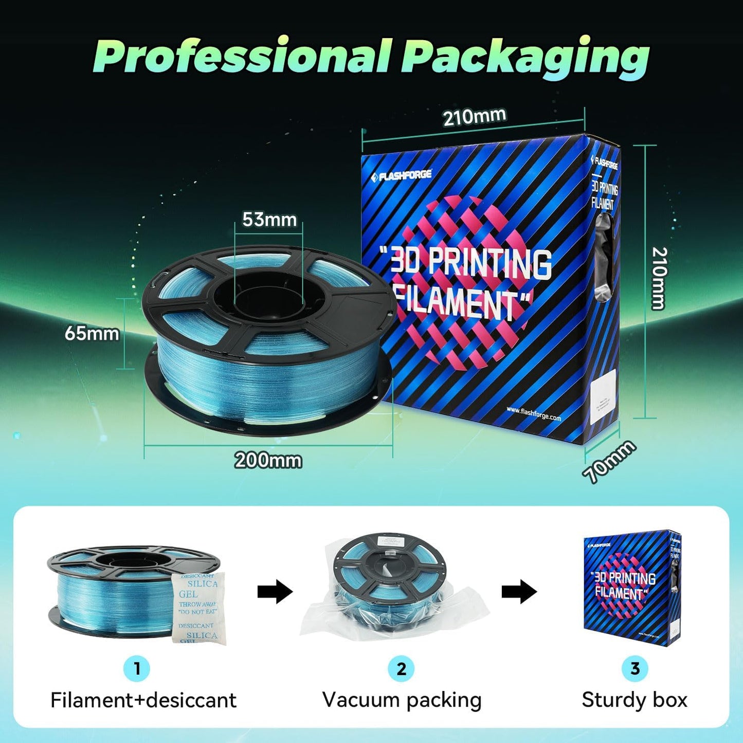 FLASHFORGE Translucent Glitter PLA Mermaid Tears Filament, Shiny Sparkling Gradient 3D Printer Filament, Fast Color Change Between Pale Blue and Light Blue, Adjustable Transparency