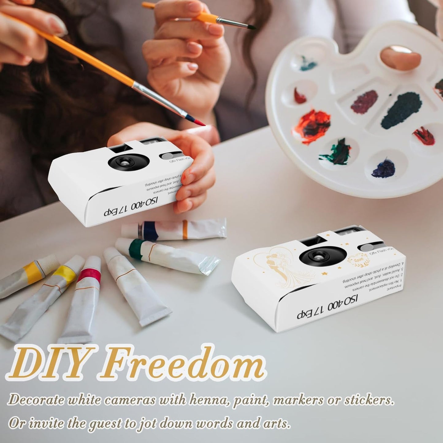 6 Pack Disposable Cameras for Wedding Bulk, 35mm White Single-Use Film Cameras with Flash, One Time Cameras for Birthday Party Baby Shower Gathering Wedding Travel, lSO 400 Film,17 Exposures