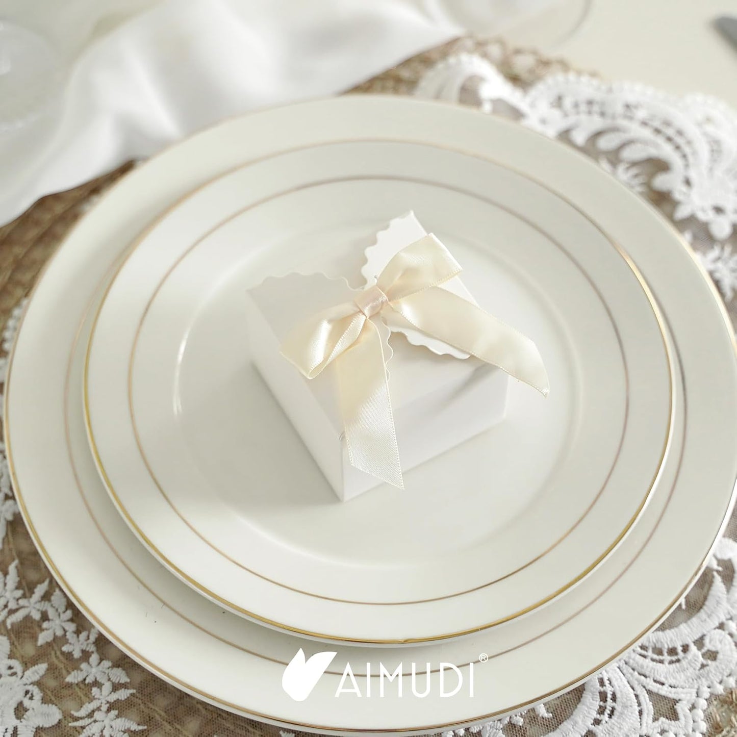 AIMUDI Ivory Bows 2.5" Pretied Satin Ribbon Bows Premade Twist Tie Bow for Treat Bags Cake Pop Bow for Wedding Favors Mini Bows for Gift Wrapping Baby Shower Decorations - 50 Counts