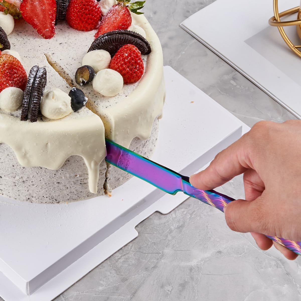 Rainbow Cake Cutting Set, Stainless Steel Cake Knife and Server, Cake Pie Cutter Set for Wedding, Birthday, Party