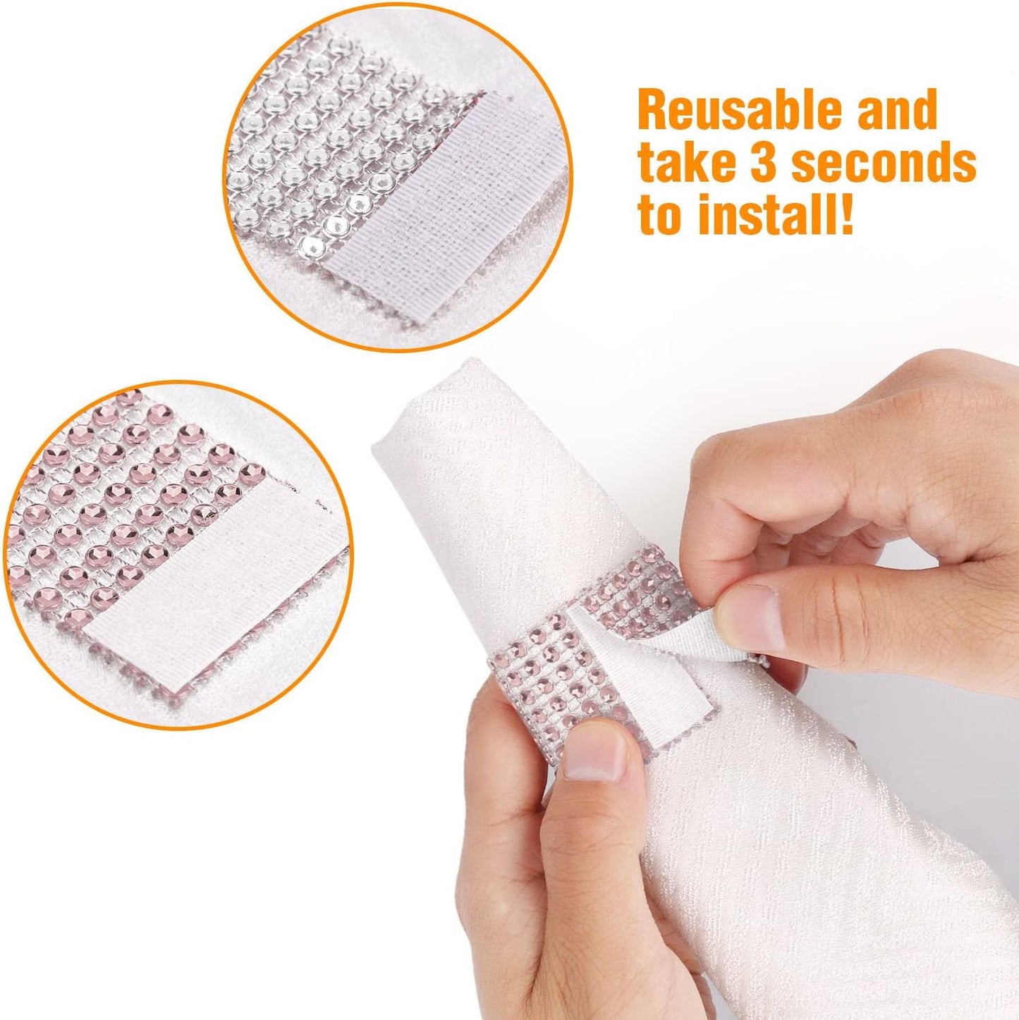 Pink Napkin Rings for Wedding Set of 150pcs,Rhinestone Diamond Crystal Napkin Rings Bulk for Wedding Reception, Dinner, Place Settings, Holiday Parties or DIY Decoration (150,Light Pink)