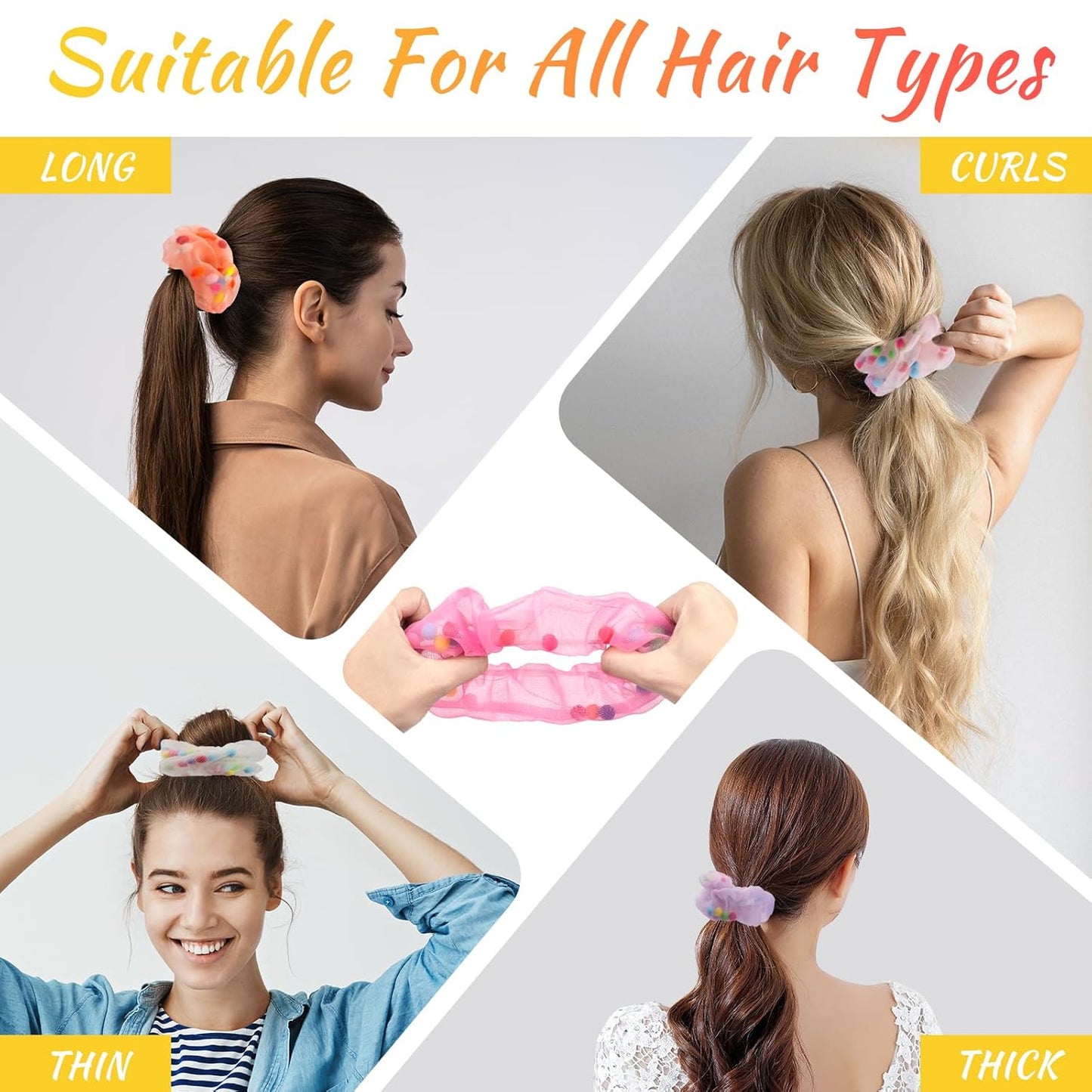 8 LED Scrunchies - Light Up Hair Accessories for Women, Girls - Glow in the Dark Hair Ties & Bands for Christmas, Rave Party (#02)