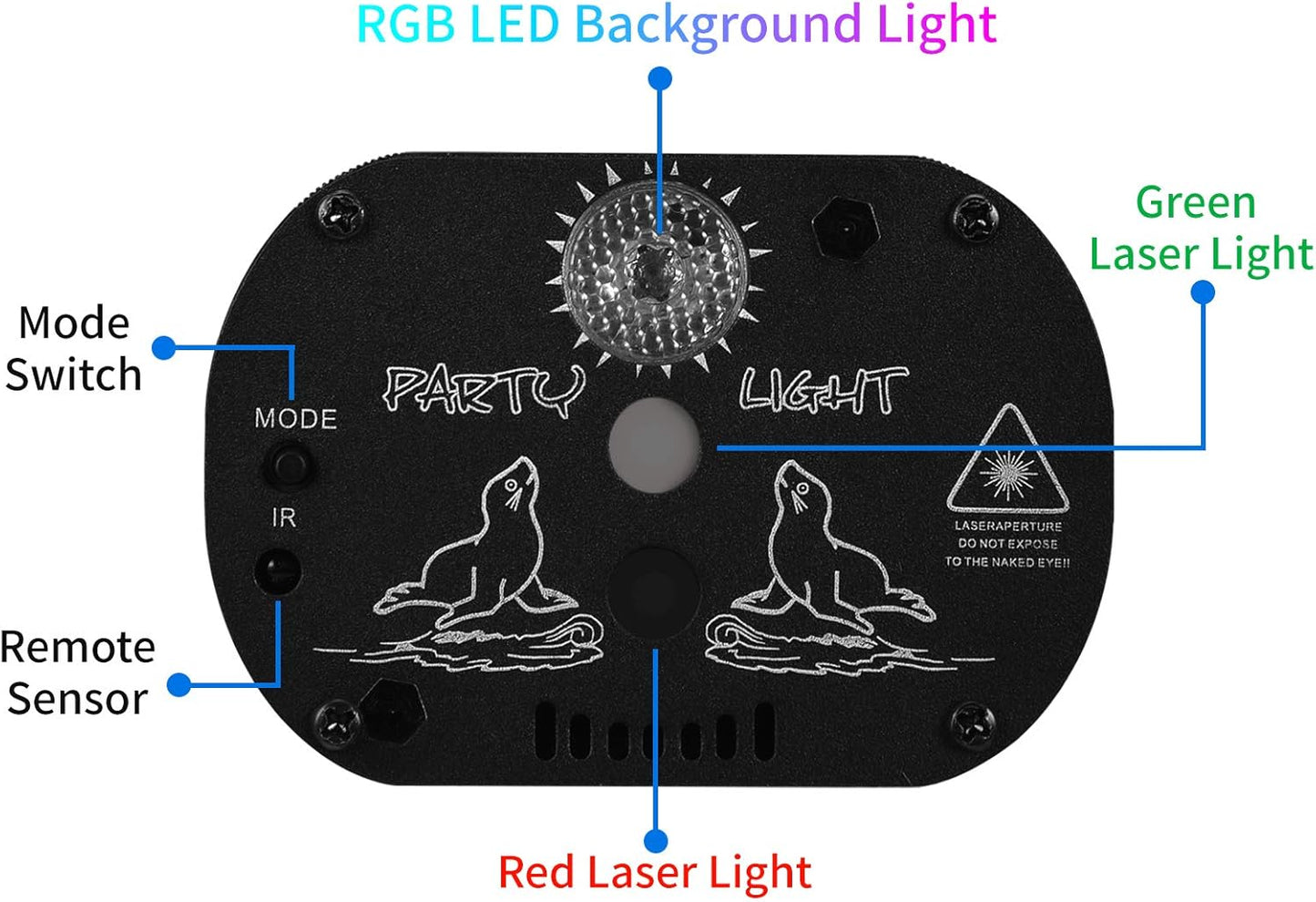 DJ Disco Stage Party Lights, LED Sound Activated Laser Light RGB Flash Strobe Projector with Remote Control for Christmas Halloween Decorations Karaoke Pub KTV Bar Dance Gift Birthday Wedding