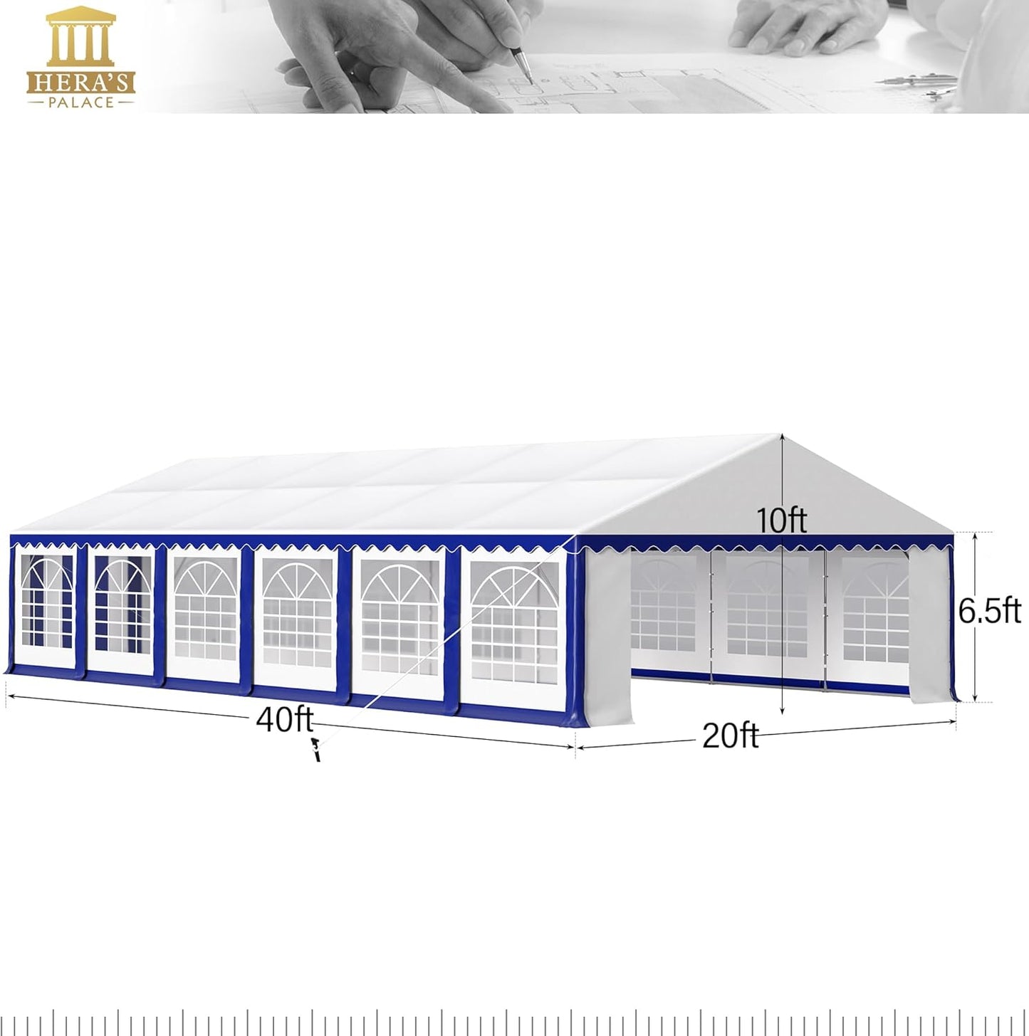 HERA'S PALACE 20'x 40' Outdoor Tents for Parties Large Canopy Tent with 14 Removable Sidewalls Heavy Duty Party Tent for Graduation Wedding and Birthday (Blue)