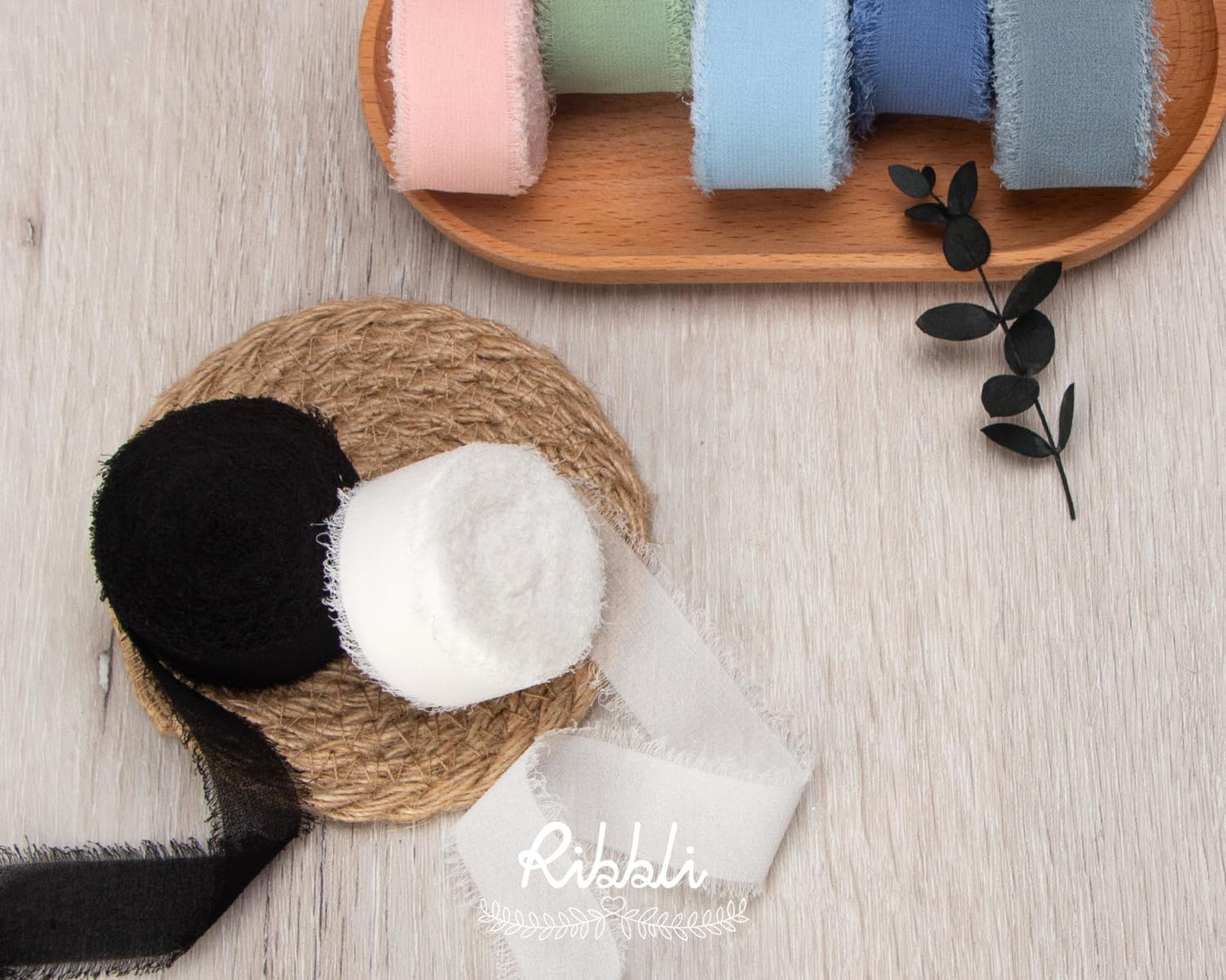 Ribbli Black Ribbon 1 Inch x 3 Rolls Total 24 Yards Handmade Fringe Chiffon Silk Ribbon for Wrapping Wedding Invitations Bridal Bouquets DIY Crafts Home Decor