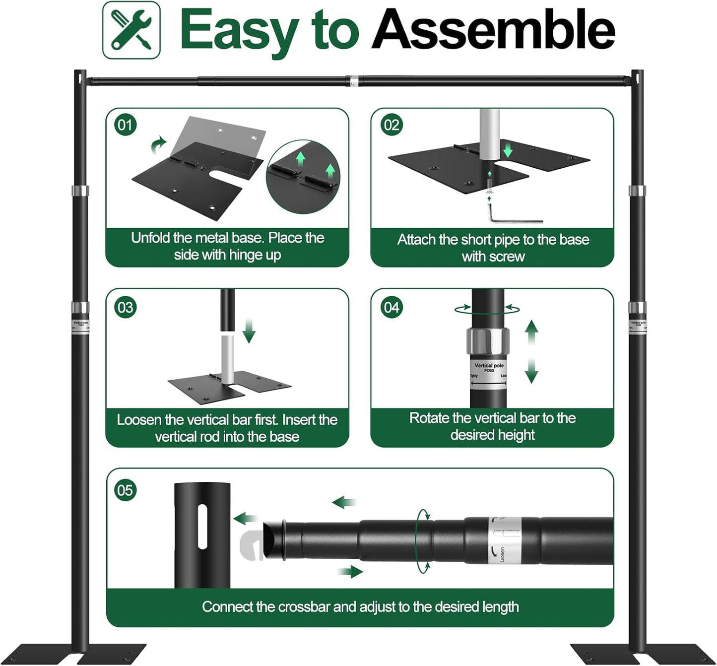 FUDESY Pipe and Drape Backdrop Stand Kit, 10x10ft Heavy Duty Backdrop Stand Adjustable Background Frame with Metal Base for Photography Wedding Parties Events Decoration, Black