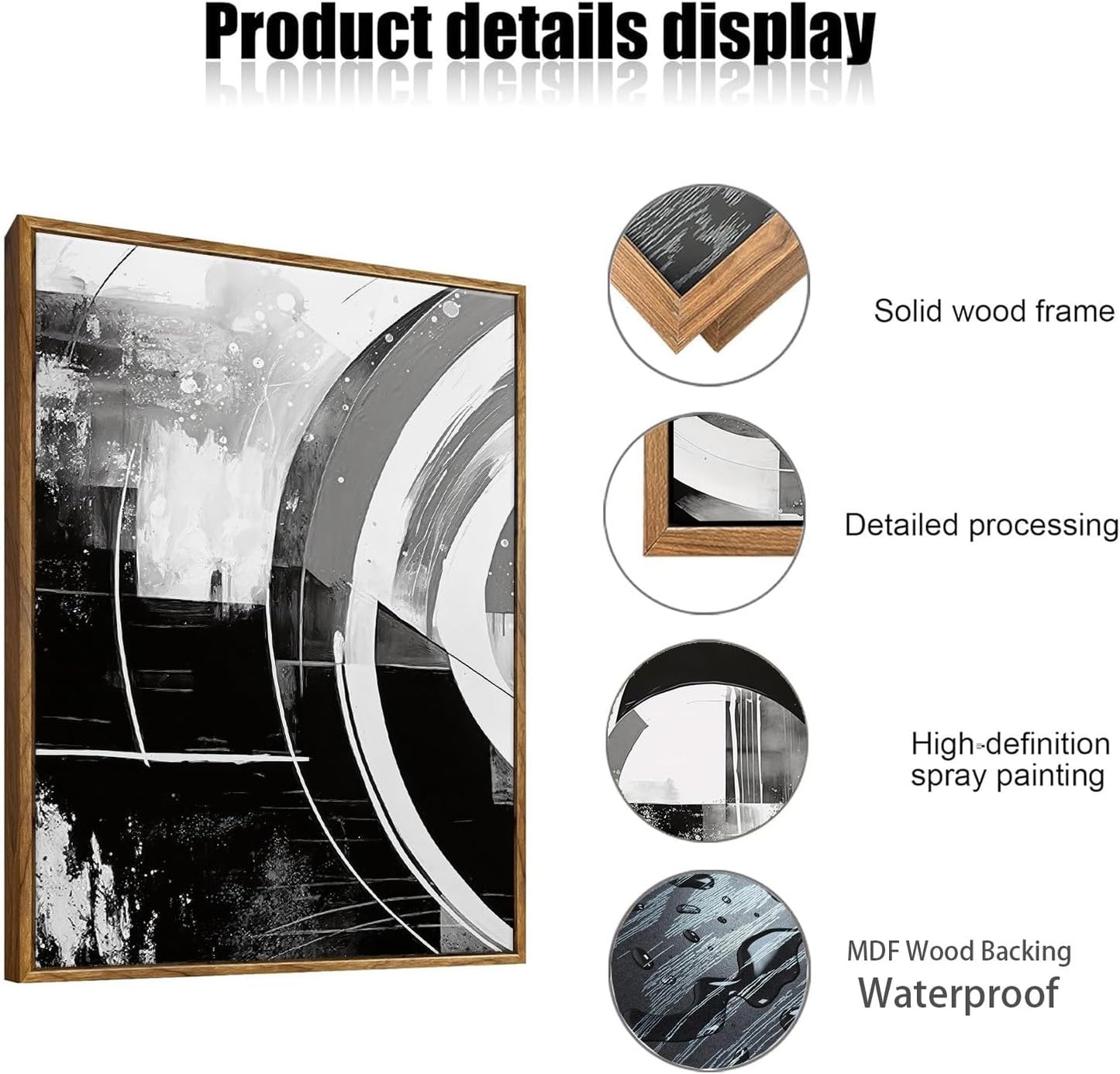 myusuar 3 Piece Large Modern Abstract Canvas Framed Wall Art For Living Room, Black And White Rings Minimalist Wall Art Decor Posters Prints For Bedroom Office, 12x16in