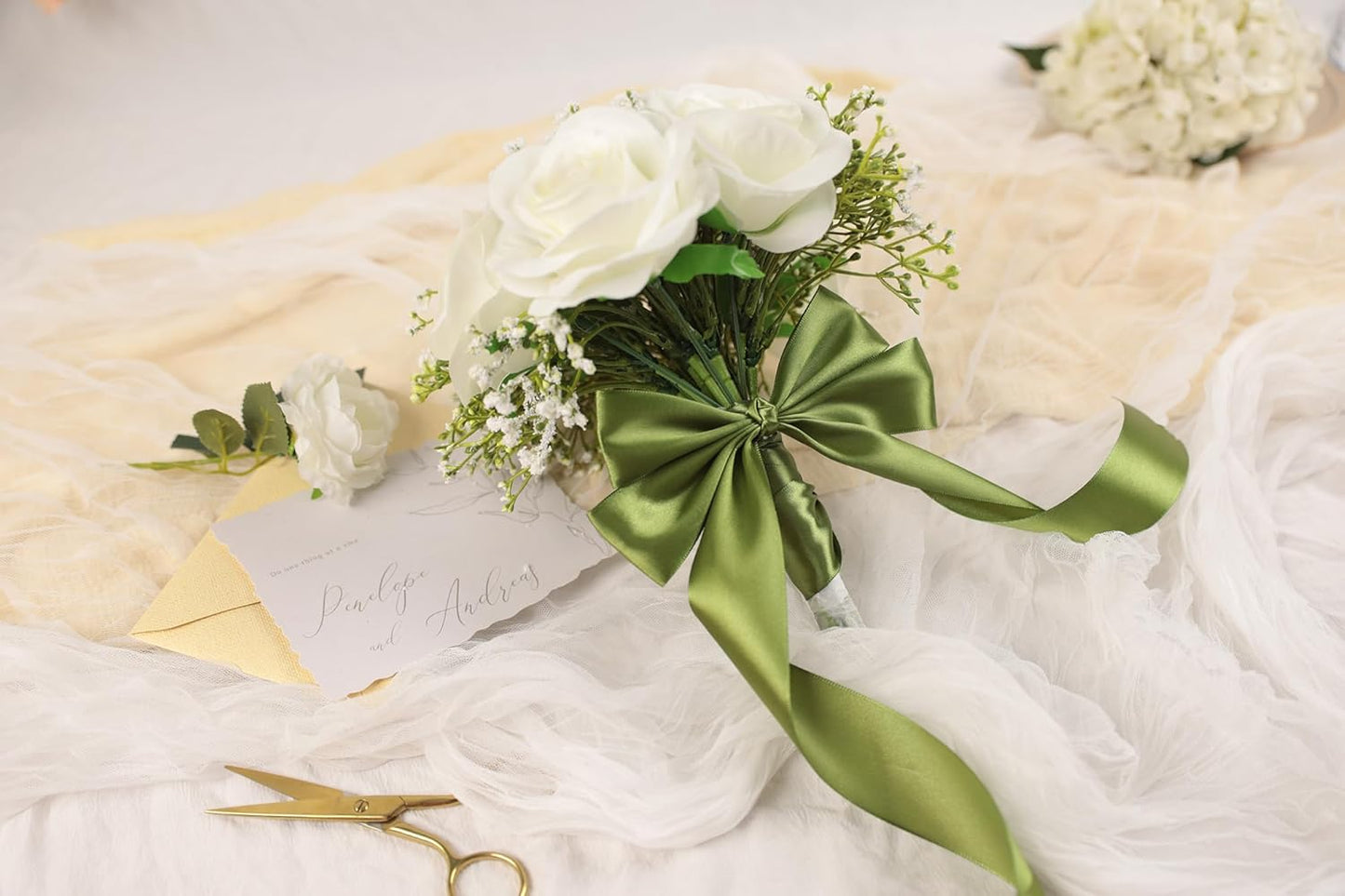 Olive Green Satin Ribbon 1-1/2 inch X Continuous 50 Yards, Single Face Polyester Ribbon Perfect for Gift Wrapping, Flower Bouquet, Wedding Decor, Crafts, Bow Making, Sewing and More