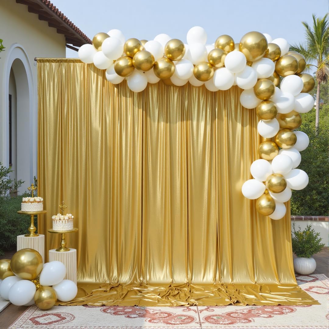 10ft x 10ft Gold Sequin Backdrop Curtain for Parties, Wrinkle Free Thick Glitter Photo Backdrop Drapes 2 Panels 5x10FT Shimmer Back Drop Cloth Shiny Fabric for Wedding Birthday Photography Background