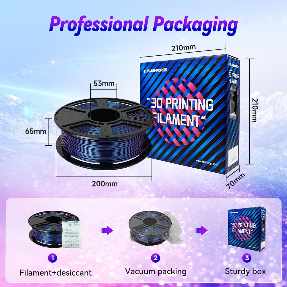FLASHFORGE 3D Printer Filament Chameleon PLA Color Shift Filament 1.75mm, Changes Color with Light and Angles, 1KG Spool (2.2lbs), Dimensional Accuracy +/- 0.02mm for FDM 3D Printers (Nebula Purple)