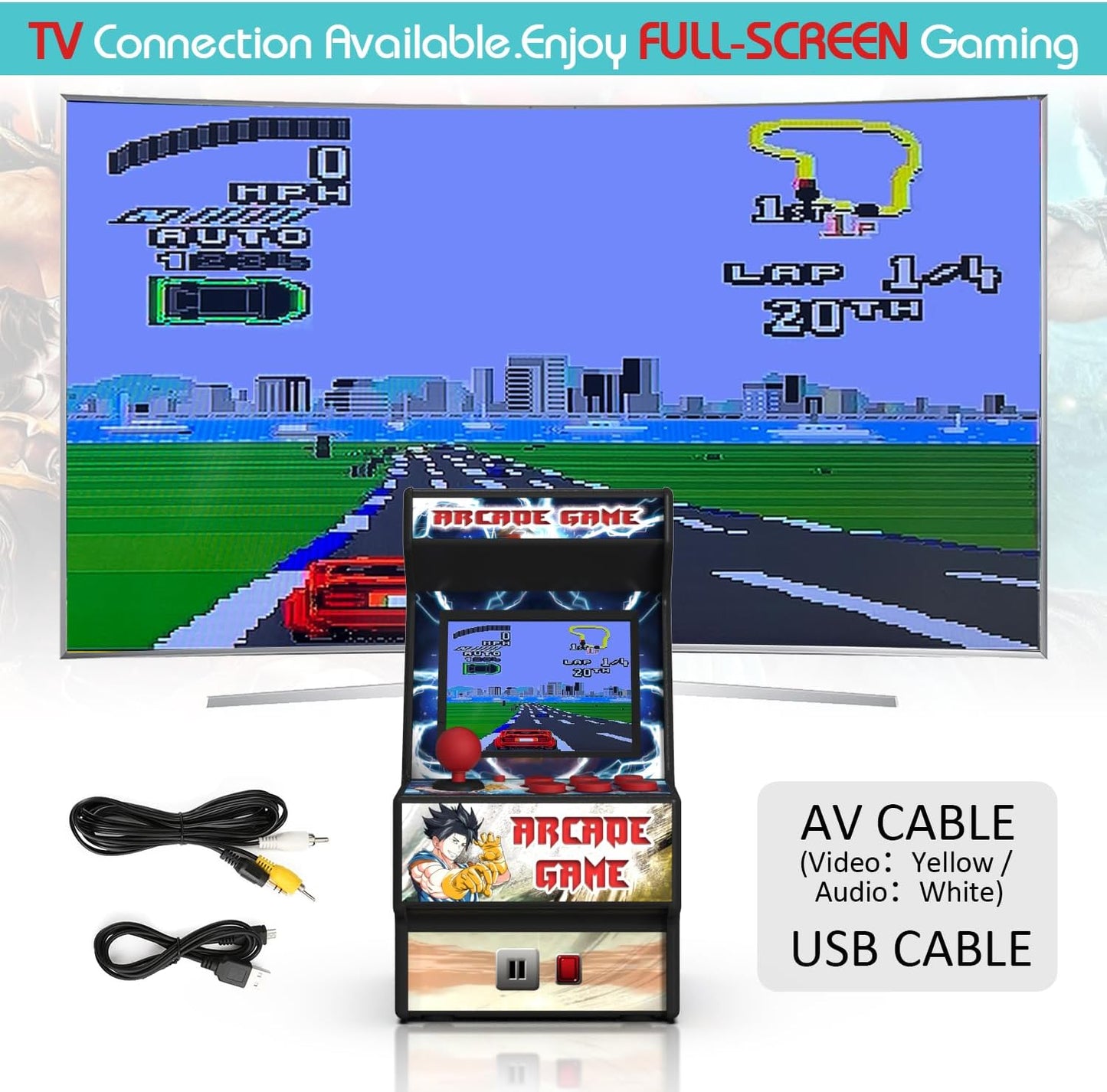 Mini Arcade Machine, Retro Gaming Console, Handheld Game Console with 156 Classic 16-Bit Video Games 2.8 Inch Color Display, Rechargeable Battery, Support for TV Output, Birthday Present for Children