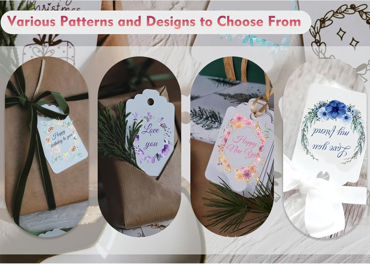 Custom Gift Tags, Personalized Hang Tags with Your Business Logo Small Card Party Decoration Paper Gift Tags for Birthday Wedding Christmas