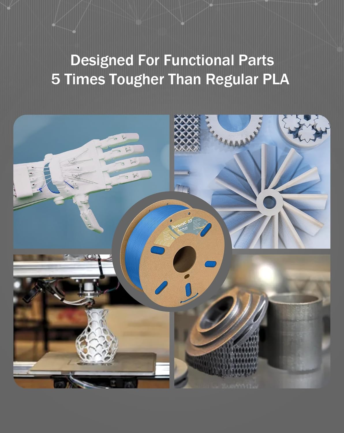 DURAMIC 3D PLA+ Filament 1.75mm 1Kg Blue, PLA Plus Filament 1Kg Spool(2.2lbs) Tougher and Stronger, Dimensional Accuracy Probability +/- 0.02mm