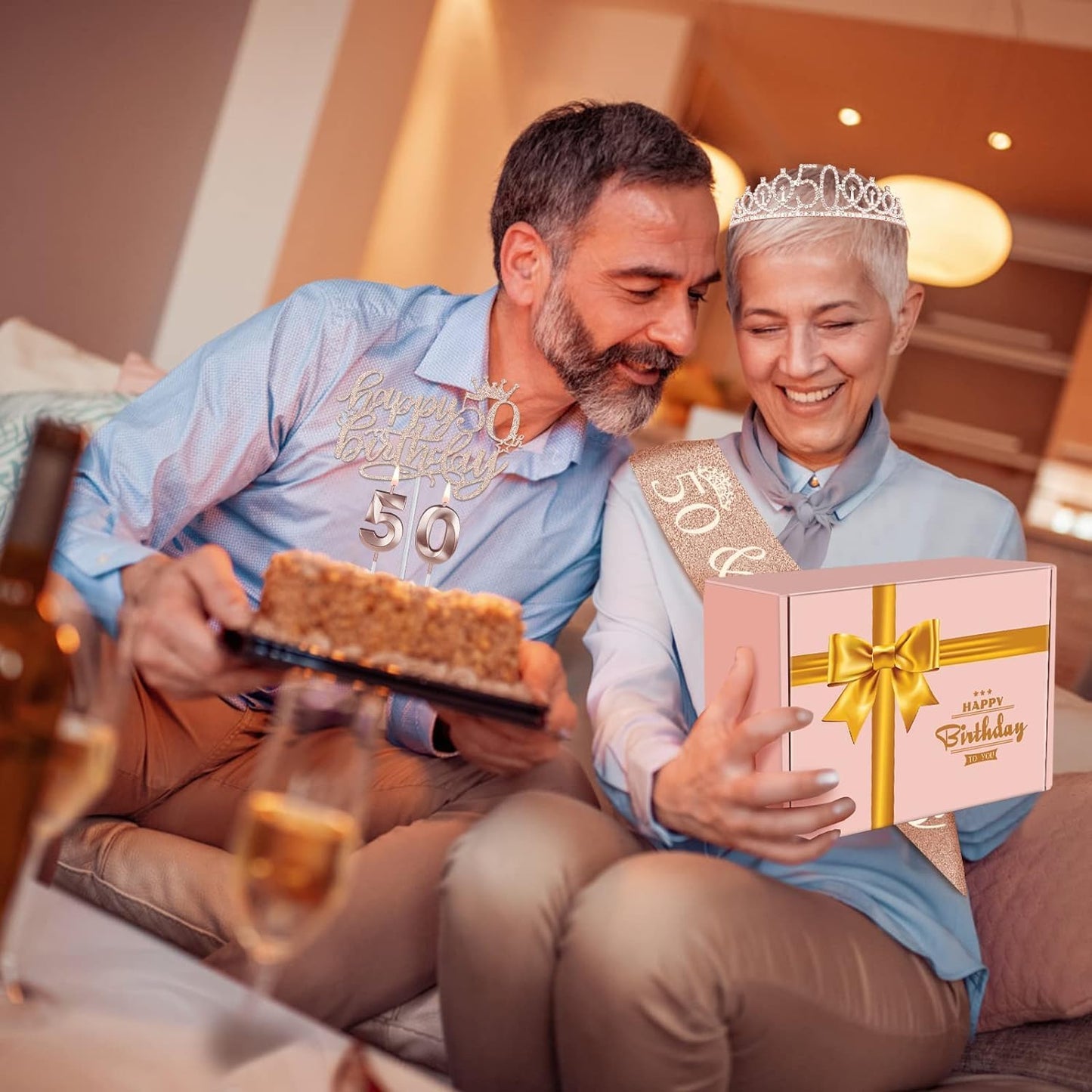 50th Birthday Decorations for Women, Including 50th Birthday Sash and Crown, Cake Topper and Candles, 50 Year Old Gifts for Women