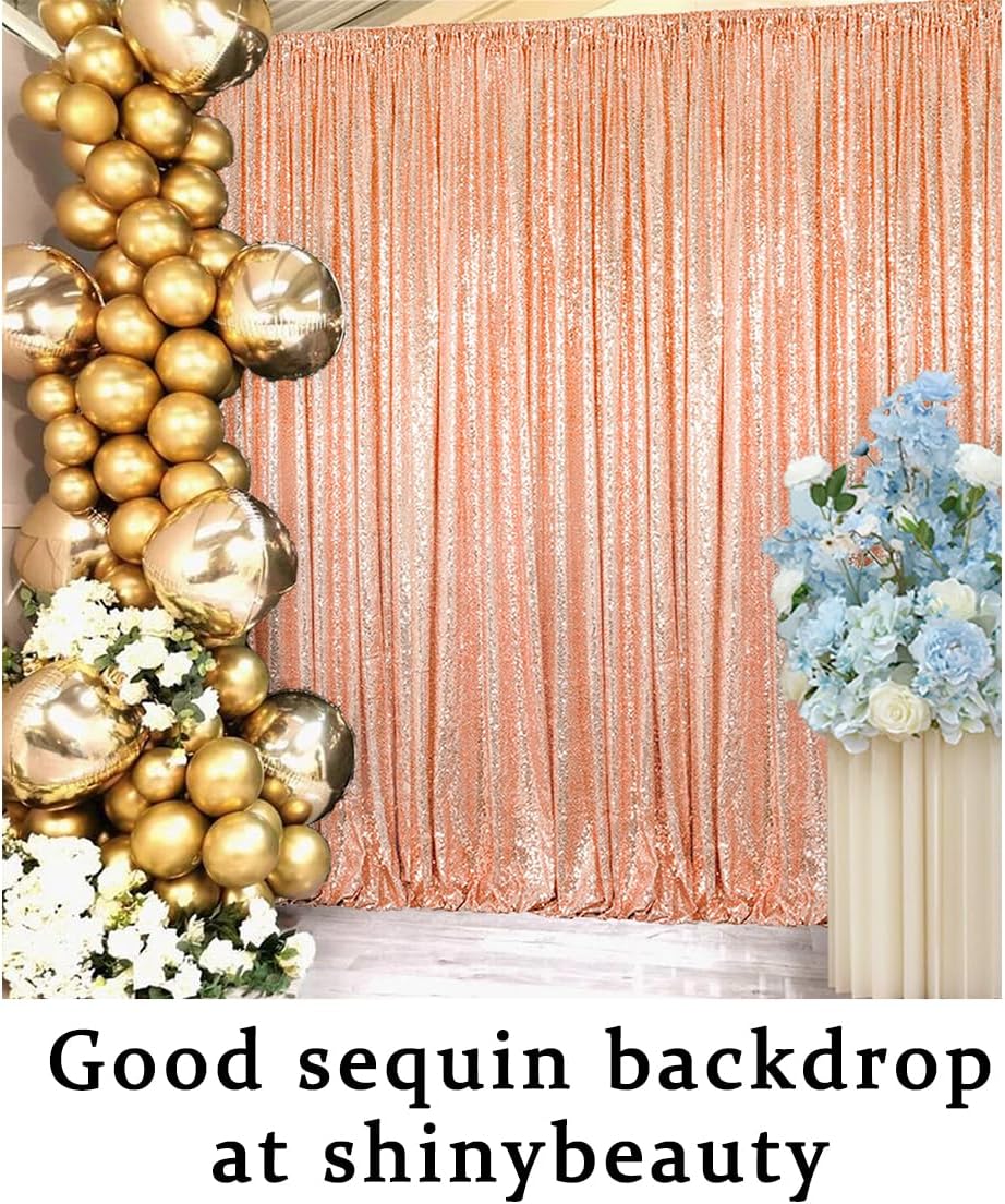 ShinyBeauty Rose Gold Backdrop Curtain 10ft Sequin Backdrop-Curtain 4 Panels Curtains Gold Photography Background for Christmas Halloween Xmas