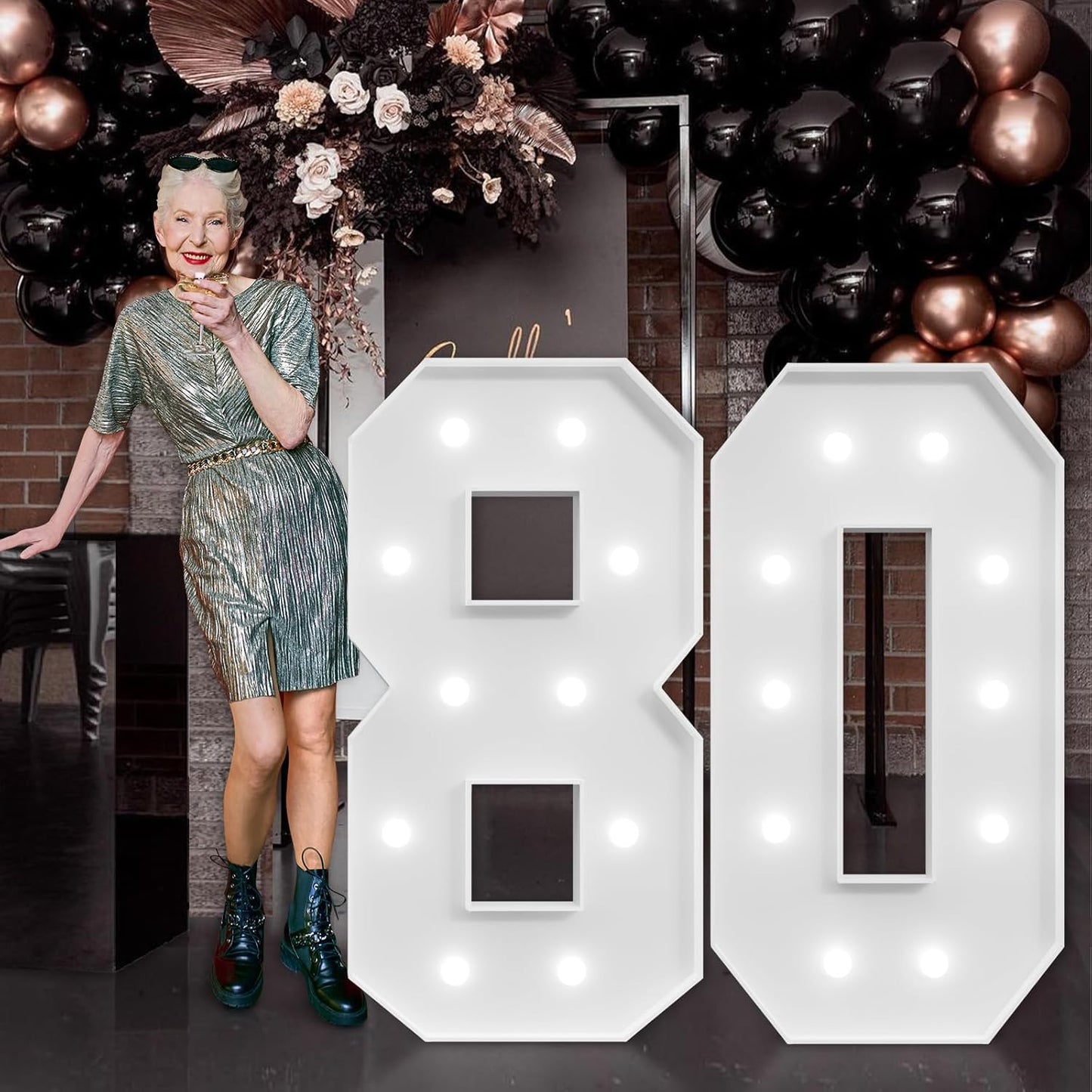 imprsv Marquee Numbers Large 80th-Birthday Decorations: 4ft Light Up Number Party Decor 80 Year Old Women and Men Birthday Decoration Backdrop Anniversary Cardboard Big Mosaic Balloon Frame Number 80