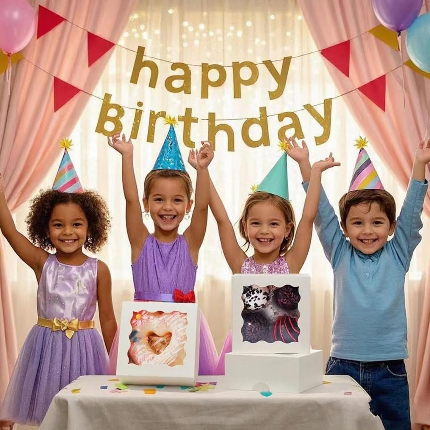 RomanticBaking 3 ¼" x 3 ¼" x 1 ½" 50PCS Chocolate Truffle Boxes for 4,Cookies Boxes Mini Bakery Boxes with Window for Brownie,Soap,Donut