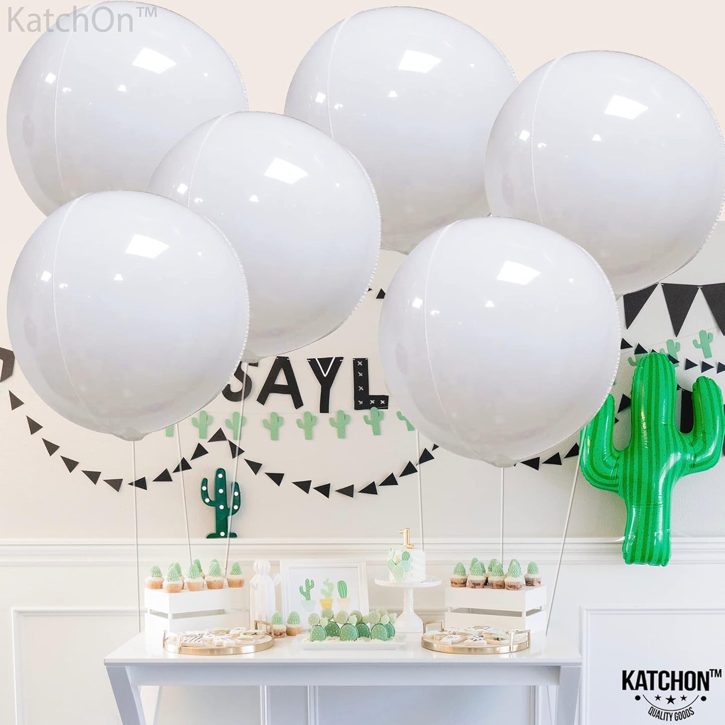 KatchOn, Round White Foil Balloons - 22 Inch, Pack of 6 | 4D Mylar White Balloons for Party Decorations | Metallic Balloon for Birthday, Anniversary, Bridal Shower, Baby Shower Decorations