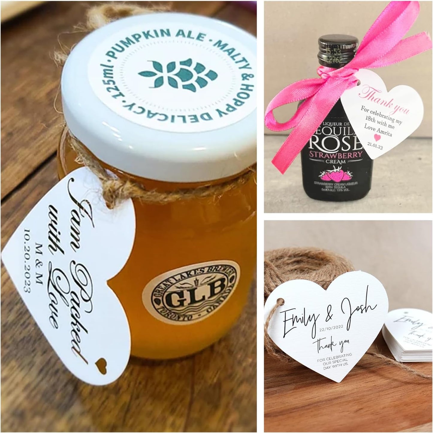 Custom 2.3inch 100pack Gift Tags with Strings,Personalized Thank You Tags Party Decoration Paper Gift Labels for Birthday Wedding Favor Baby Shower Floral Hang Tag Hangtag (Heart Shape)