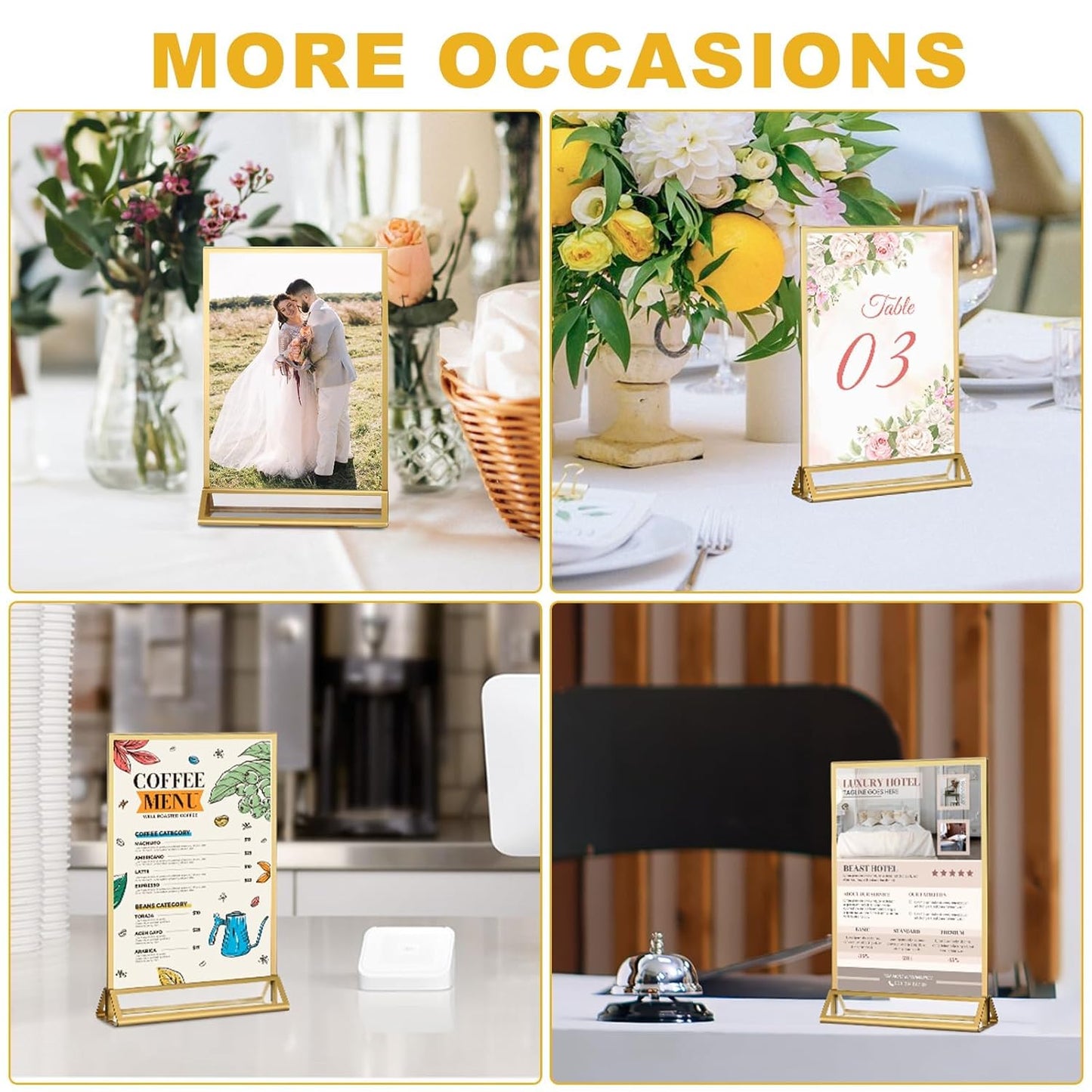 EHWINE 26 Pack 4×6 Clear Acrylic Sign Holder with Gold Borders and Vertical Stand, Double Sided Table Menu Holders Picture Frames for Wedding Table Numbers, Restaurant Signs, Photos and Art Display