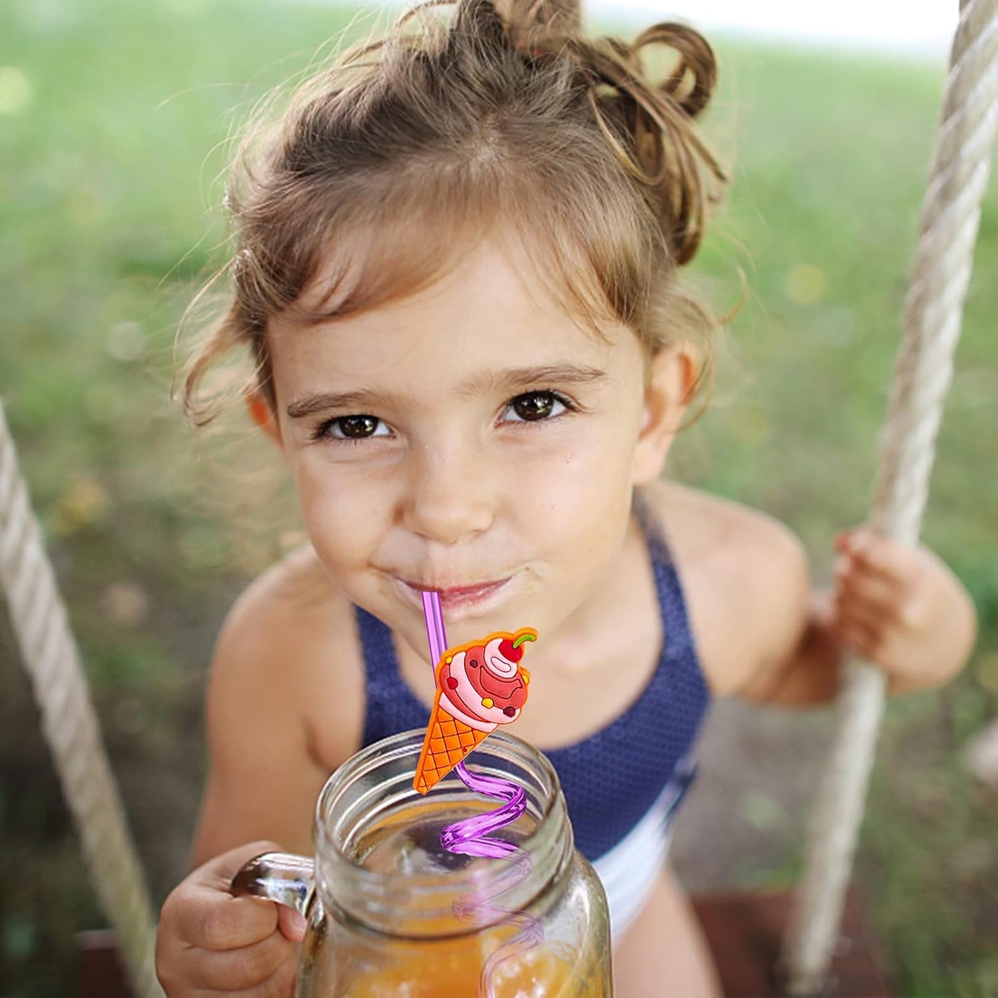 24Pcs Beach Drinking Straws Beach Ball Pool Summer Birthday Party Supplies Decorations with 2Pcs Cleaning Brushes