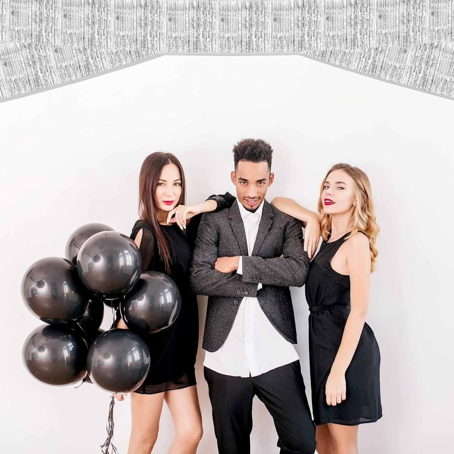 10 Pack 10 Feet Silver Foil Fringe Garland Metallic Tinsel Streamers Banner Wall Hanging Curtain Backdrop for Parade Floats, Bachelorette, Wedding, Birthday, Halloween, Christmas Party Decorations