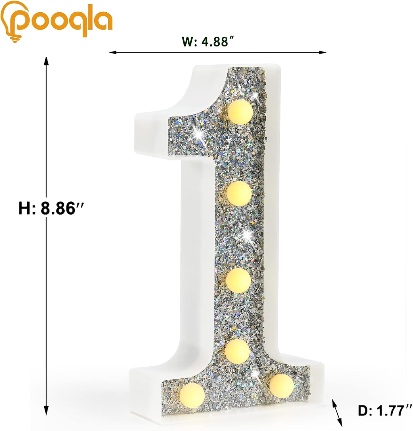 Pooqla Marquee Light up Numbers, Lighted Numbers for 1st Birthday Decorations, Night Light Battery Powered for Silver Party Decorations, Gift for Boys Girls Christmas Wedding Home Room Decoration