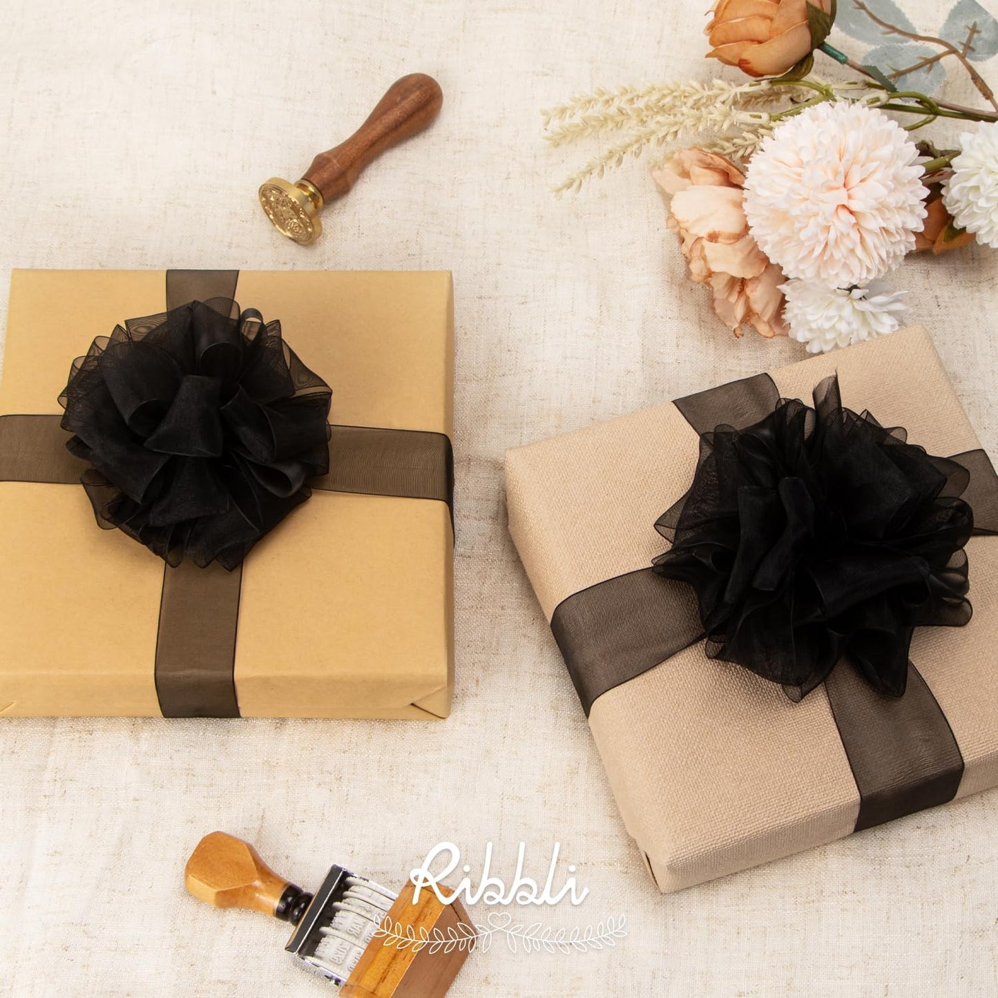 Ribbli Black Organza Ribbon,1/2 Inches x Continuous 50 Yard,Black Sheer Ribbon for Gift Wrapping,Cookie Wrapping,Wedding Decoration,All Crafting and Sewing