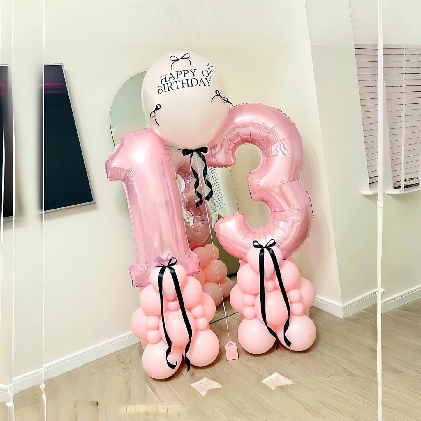 Pastel Pink Number 3 Balloon, 40 Inch Giant Pearl Light Pink Helium Foil Number 0-9 for Girls, Self Inflating 3rd Birthday Balloon for Women Anniversary Baby Shower Princess Party Decorations Supplies