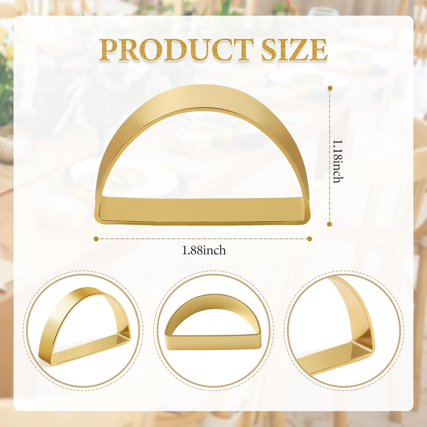 Gold Napkin Rings Set of 8, Stainless Steel Metal Gold Napkin Holder, Fall Thanksgiving Christmas Easter Napkins Rings for Table Decor Wedding, Banquet, Party