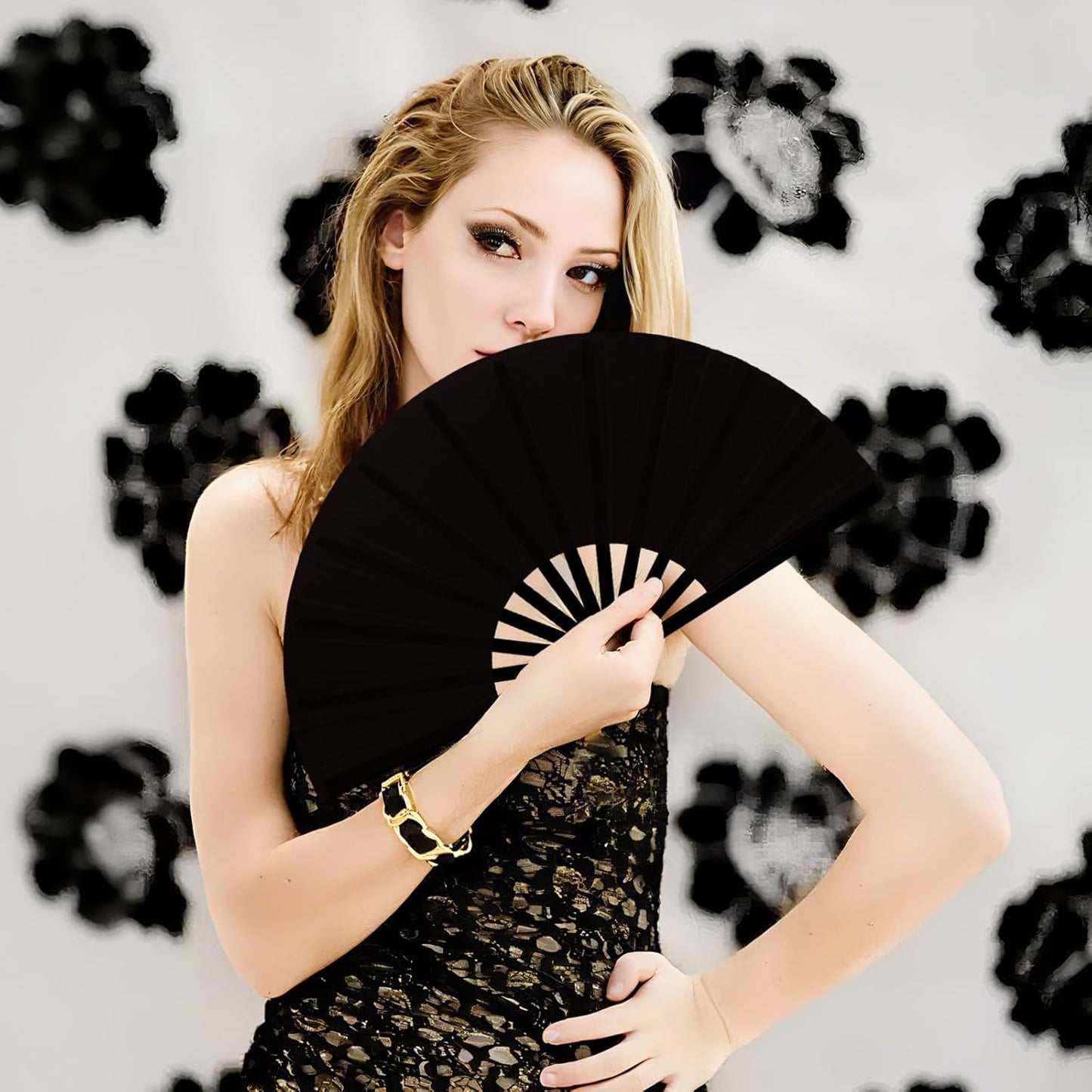 13inch Large Rave Fan Popping Clacking Fans for Line Dancing,Hand Fans for Women Foldable,Boots on The Ground Fan,Portable for Outdoor,Wedding,Party,Decoration (6pcs Black)