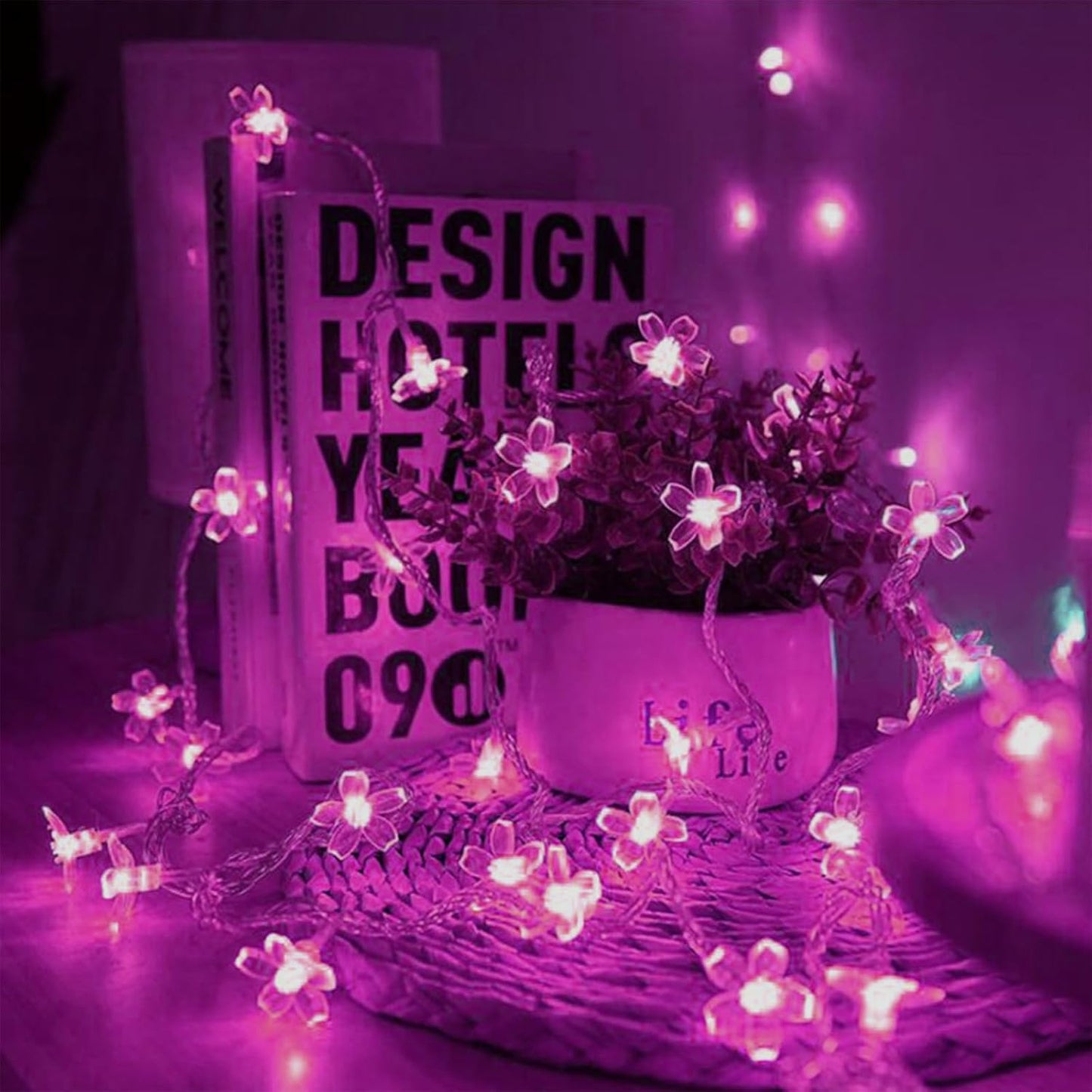 Hot Pink Aesthetic Flower Lights String Indoor Decorations, 33Ft 100 LED Decorative Tree Bedroom Window Hanging Fairy Cherry Blossom Lights for Valentine's Day, Wedding Party, Christmas Decor