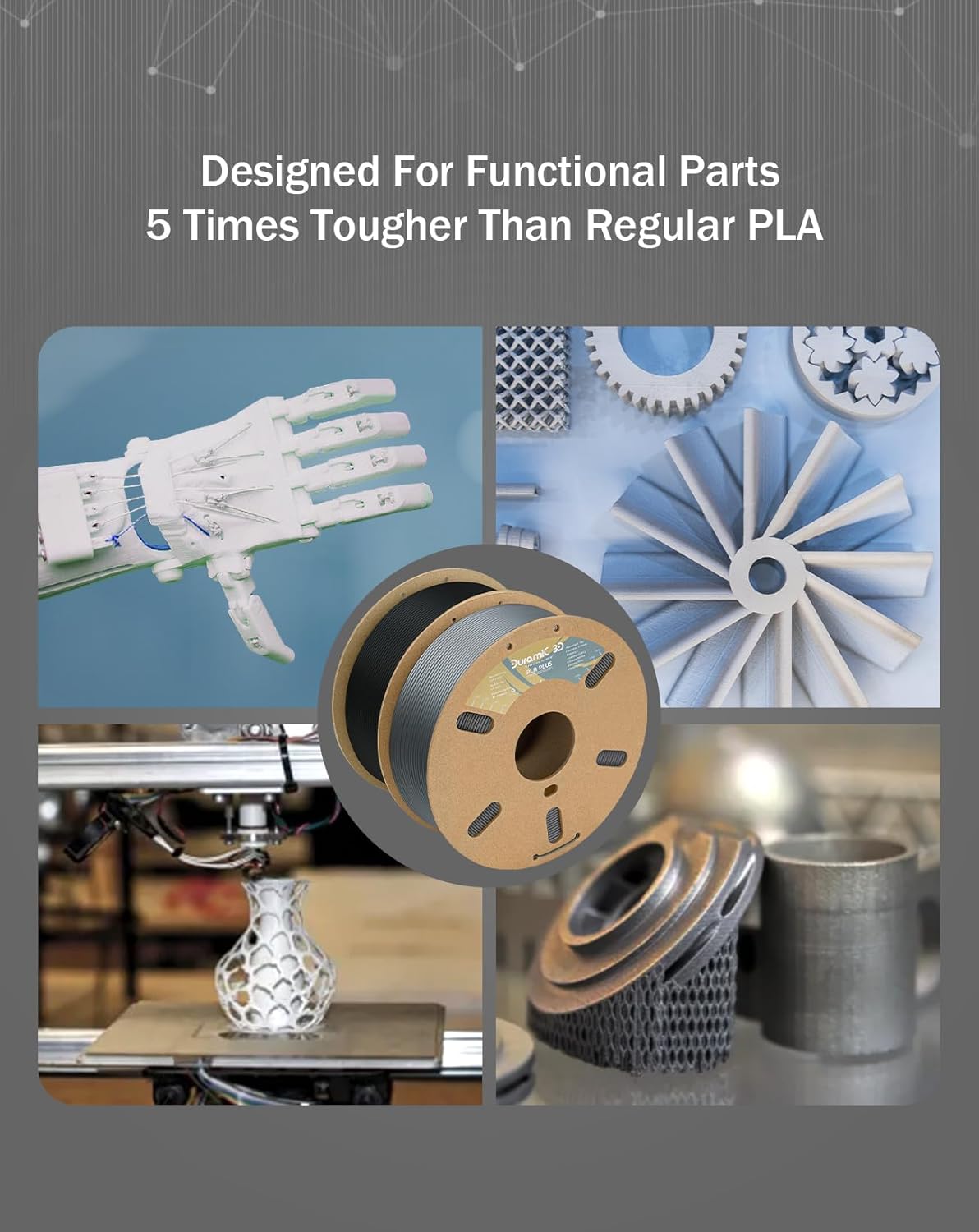 DURAMIC 3D 1.75mm 2Kg Black + Silver PLA Plus 3D Printer Filament 2 Pack 1kg Spool (2.2lbs) PLA Pro Tougher and Stronger, Dimensional Accuracy +/- 0.02mm