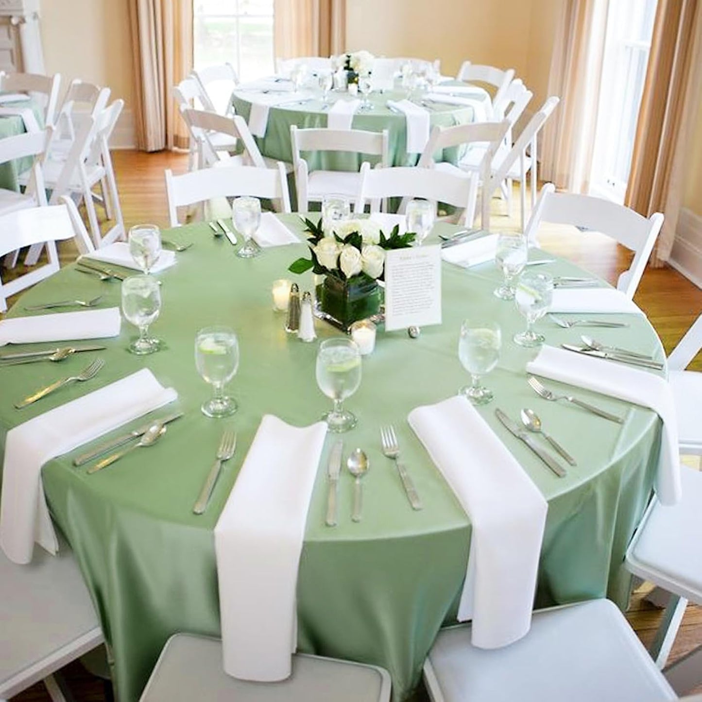 6 Pack Sage Green Round Tablecloths - 90 Inch, Polyester Table Cover, Stain and Wrinkle Resistant Washable Fabric, Perfect for Wedding Banquet Parties