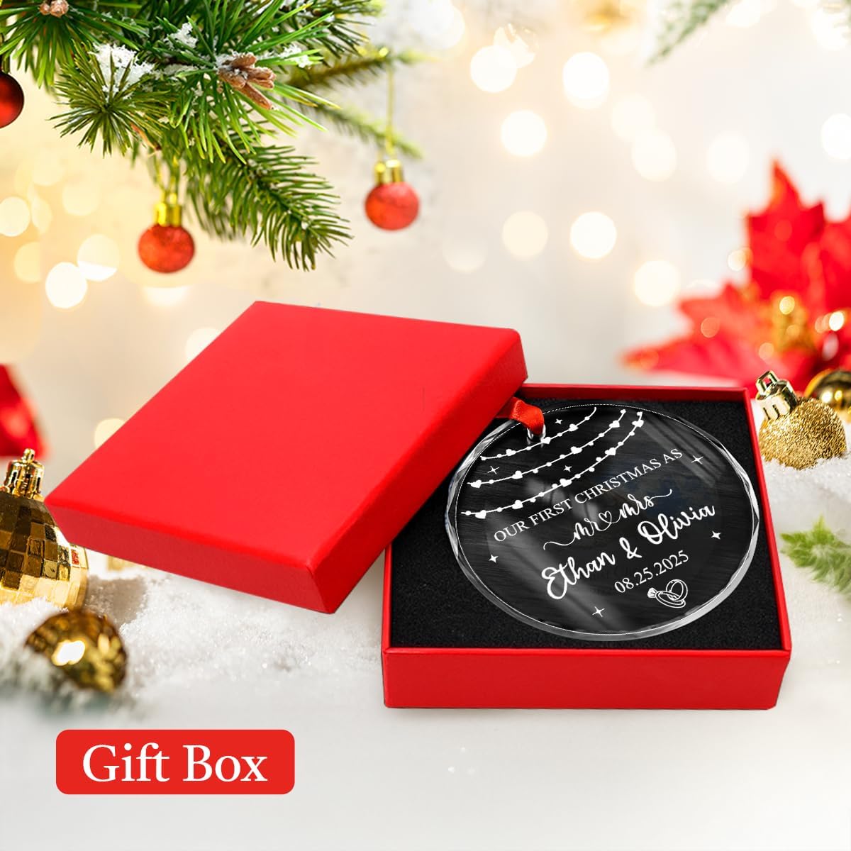 Personalized Christmas Ornaments with Names, Couple Glass Ornament, Custom Wedding Gifts for Couples 2025, Wedding Gift Ideas for Newly Wed Couple, Bride, Bridal Shower, Future Mr & Mrs (C4)