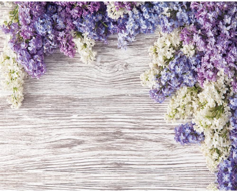 Purple Flower Wood Backdrop LFEEY 10x10ft Newborn Baby Shower Wooden Backdrop Photography Lilac Bloom Bouquet Wood Panel Wall Girls Adults Portrait Background Party Events Decoration Photo Studio Prop