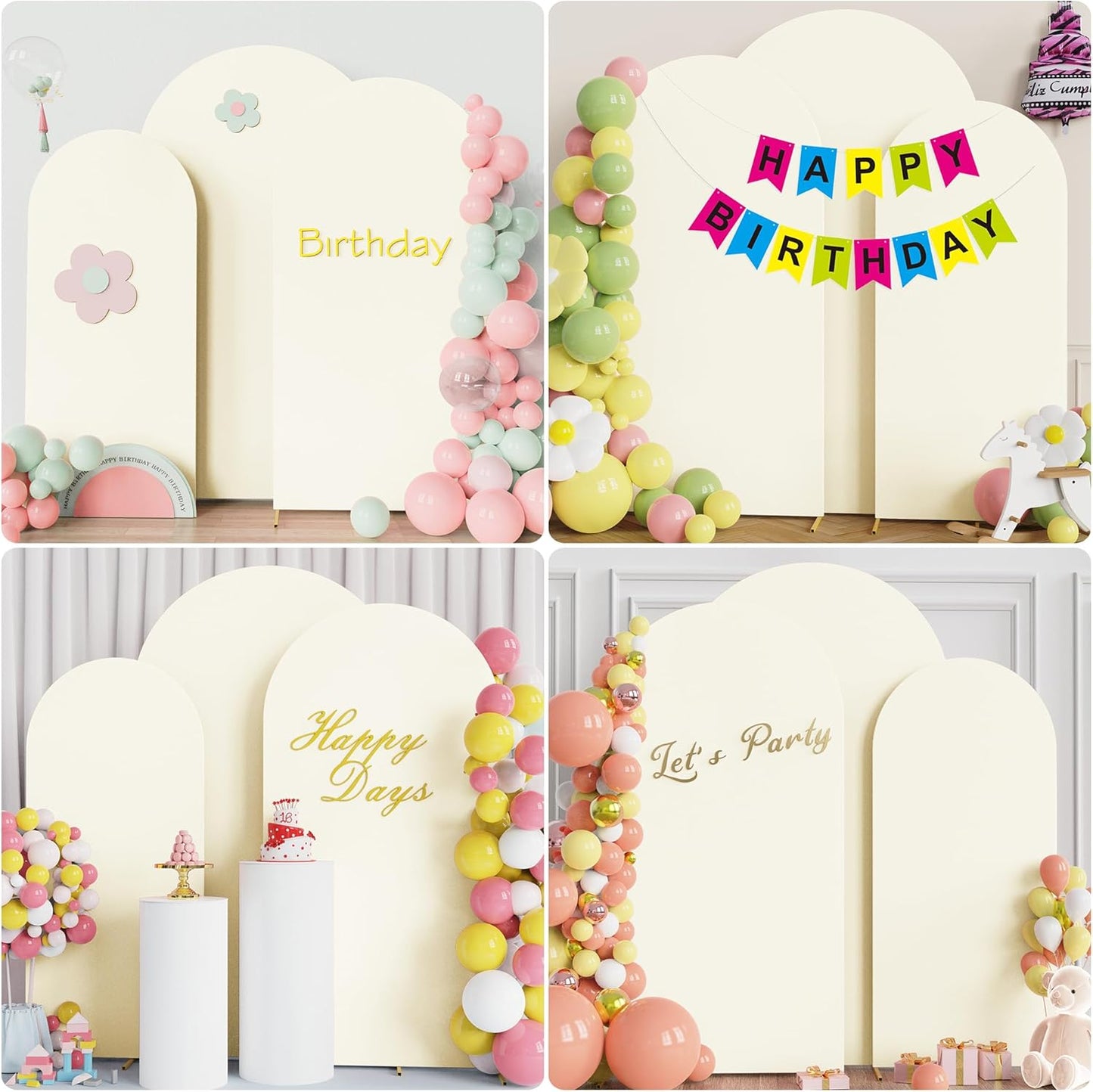 Fomcet Set of 3 Wedding Arch Covers 6FT, 6.6FT, 7.2FT Ivory 2-Sided Round Top Spandex Arch Backdrop Cover Fitted Fabric for Birthday Party Baby Shower Wedding Arch Stand Decoration